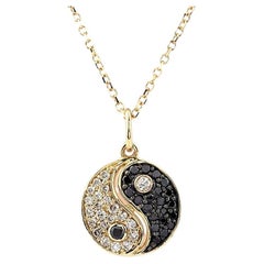 14KT Yellow Gold Black and White Diamond Yin Yang Pendant Necklace