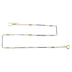 14Kt Yellow Gold & Blue Enamel Necklace, Bracelet or Pocket Watch Chain 1940's