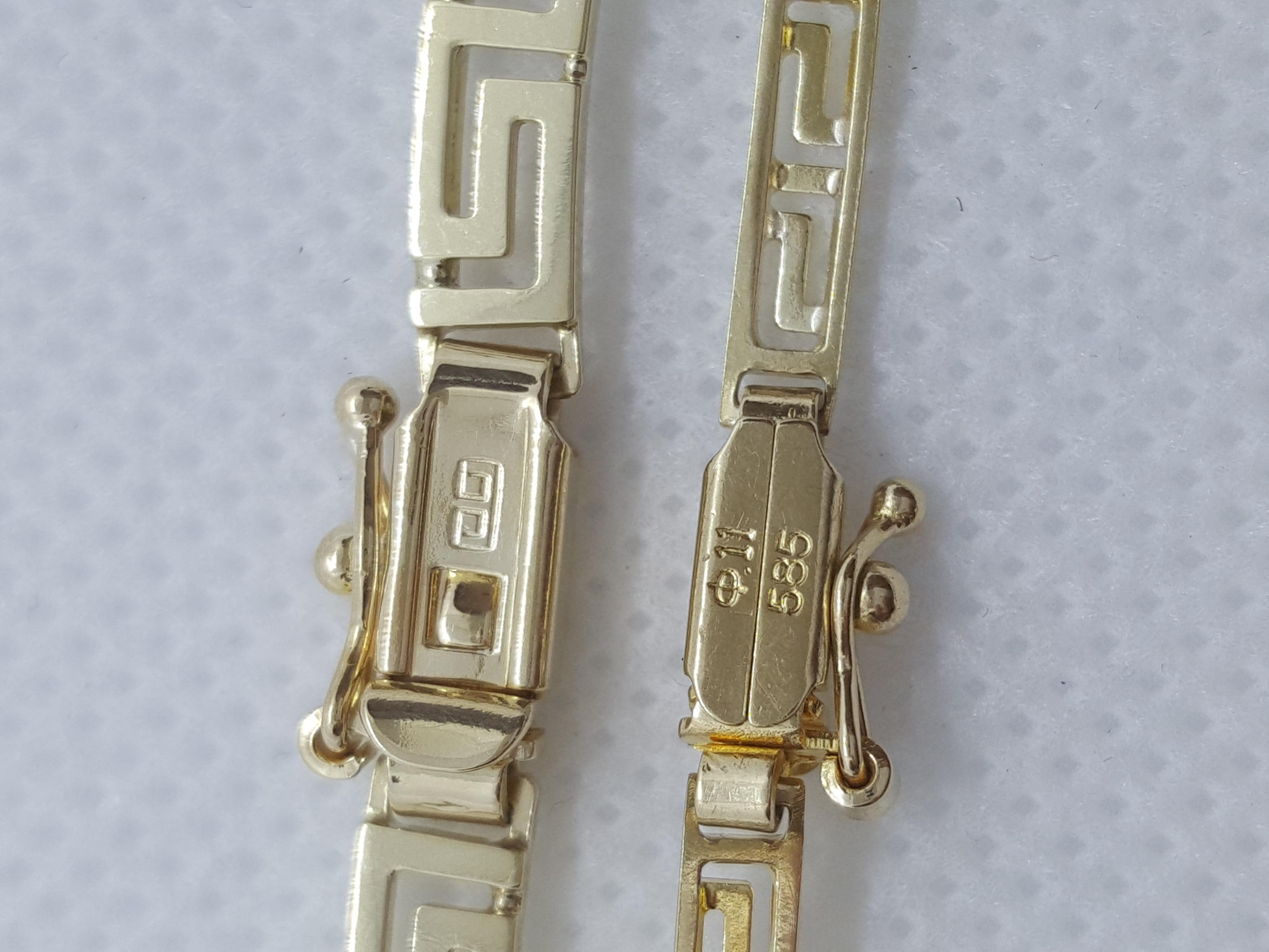 Classical Greek 14kt Yellow Gold Blue Lapis Greek Key Design Trio, Earrings, Bracelet, Necklace