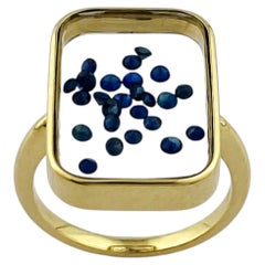 Anillo Agitador Zafiro Azul Diamante Oro Amarillo 14KT