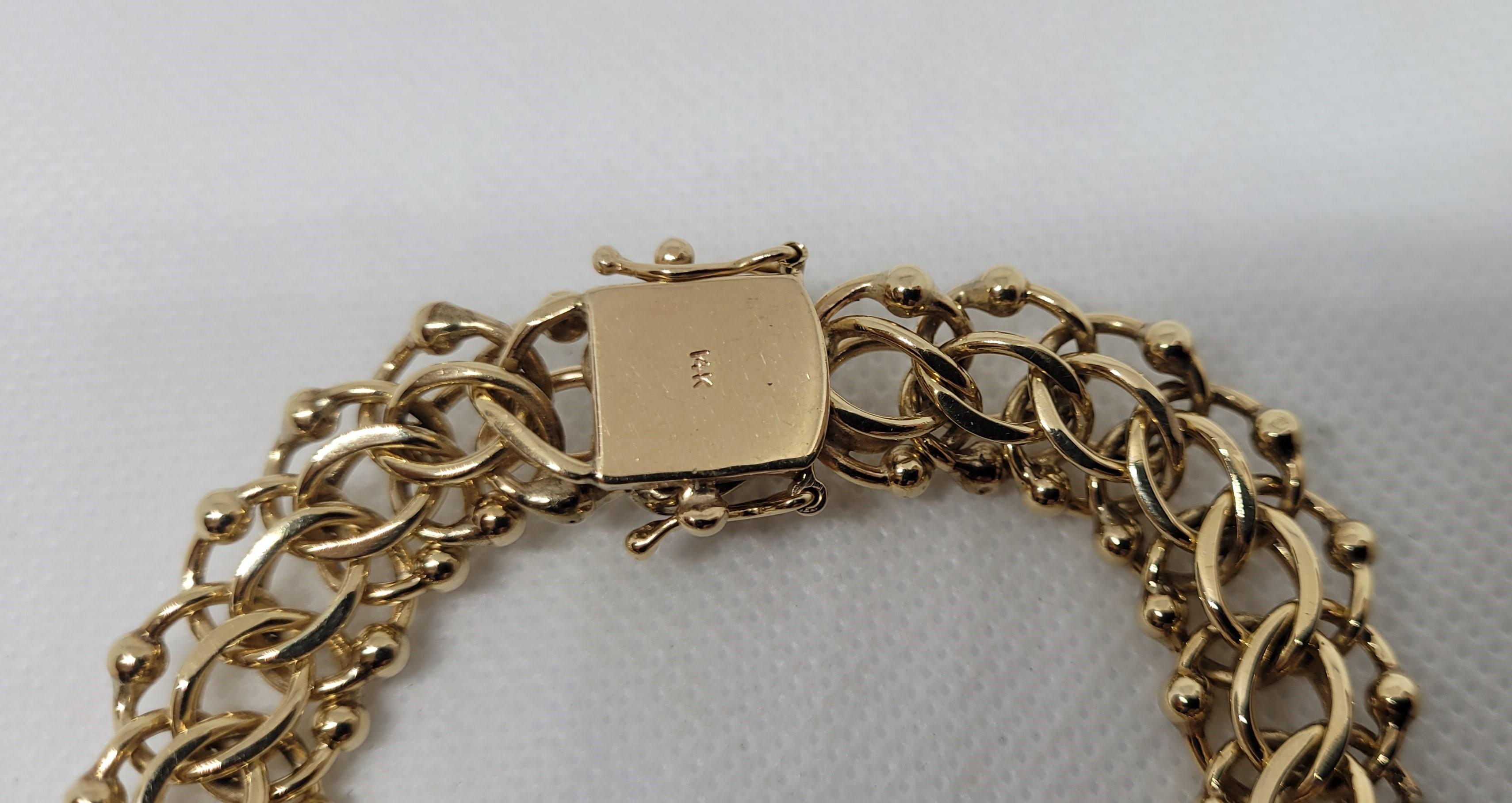 14kt Gelbgold-Armband, 15 mm breit, ausgefallene Glieder, 7,5 Zoll, Druckverschluss 21,3 gr im Zustand „Gut“ in Rancho Santa Fe, CA