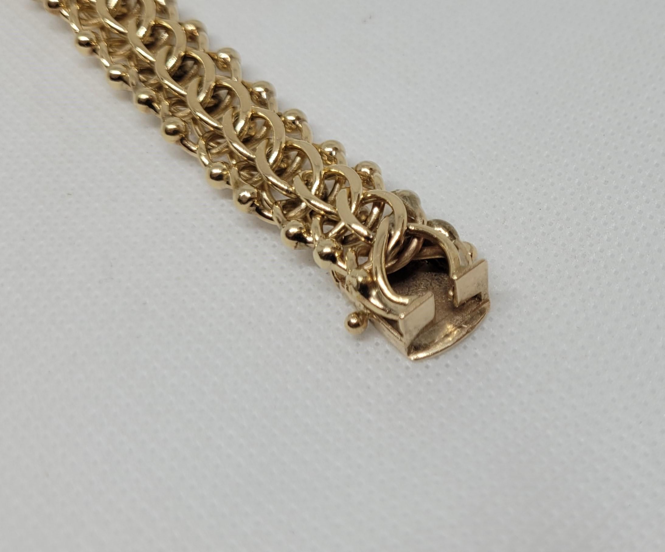 14kt Gelbgold-Armband, 15 mm breit, ausgefallene Glieder, 7,5 Zoll, Druckverschluss 21,3 gr 1