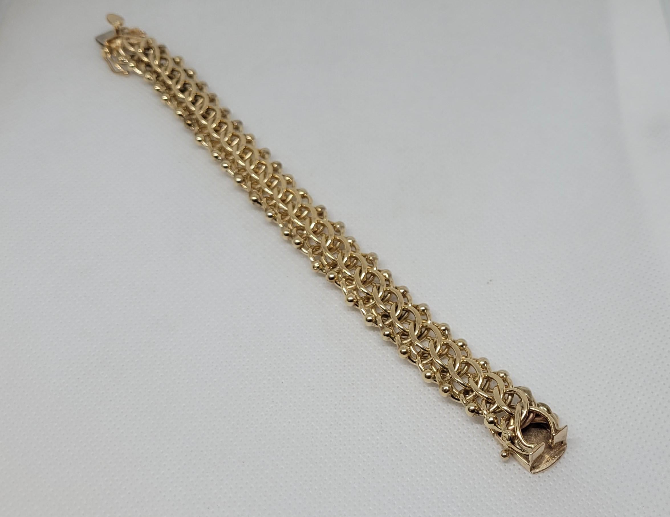 14kt Gelbgold-Armband, 15 mm breit, ausgefallene Glieder, 7,5 Zoll, Druckverschluss 21,3 gr 2