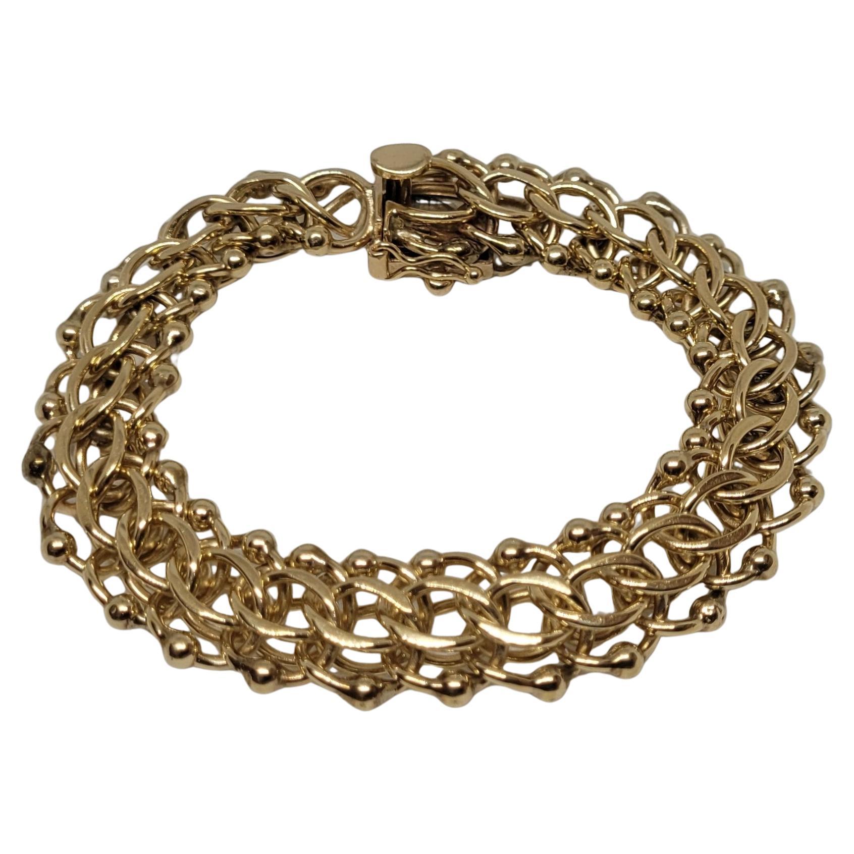 14kt Gelbgold-Armband, 15 mm breit, ausgefallene Glieder, 7,5 Zoll, Druckverschluss 21,3 gr