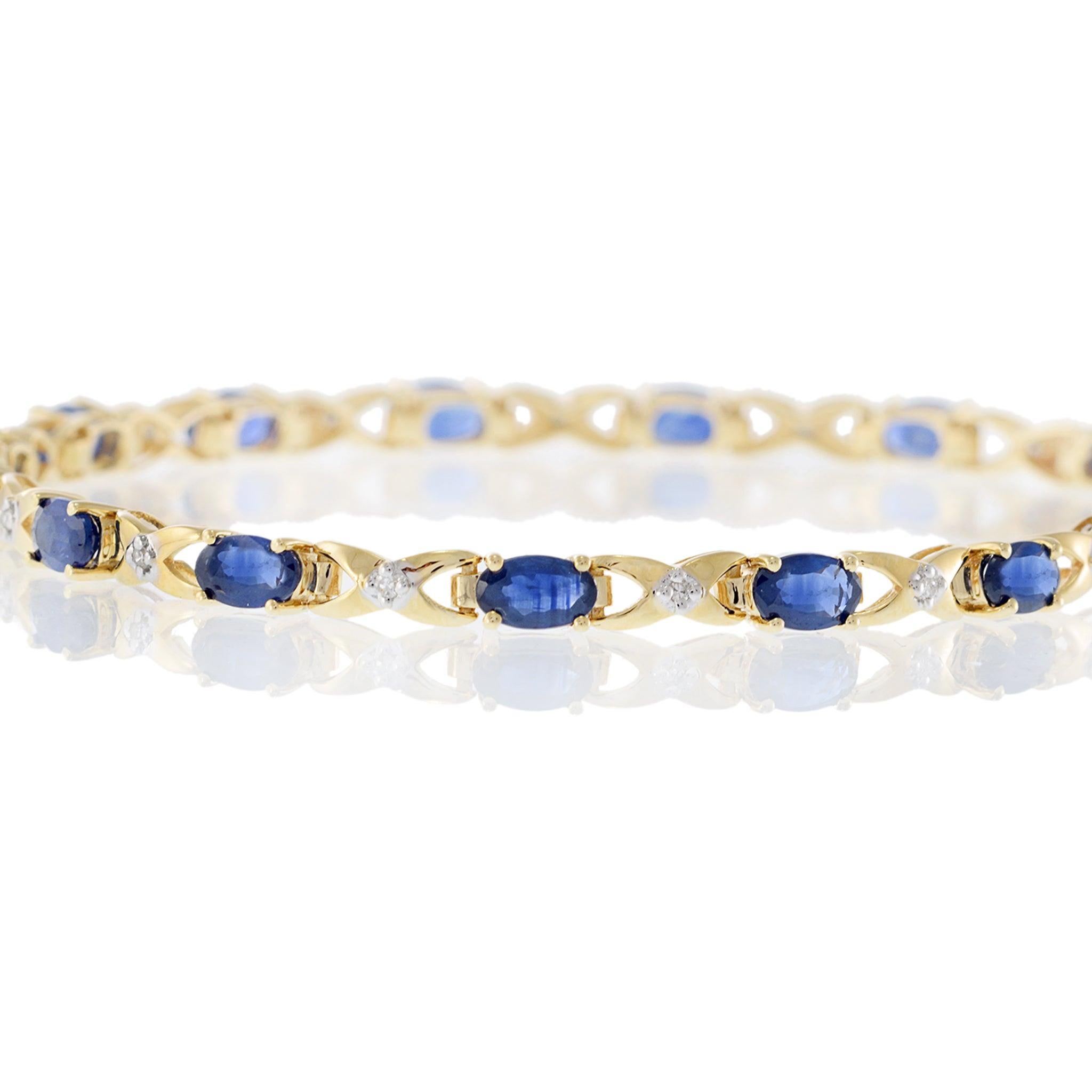 14KT Gelbgoldarmband mit Diamanten im Rundschliff und ovalen Saphiren im Zustand „Neu“ in New York, NY