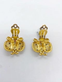 14 Karat Yellow Gold Butterfly Gem Stone Earrings, circa 1940
