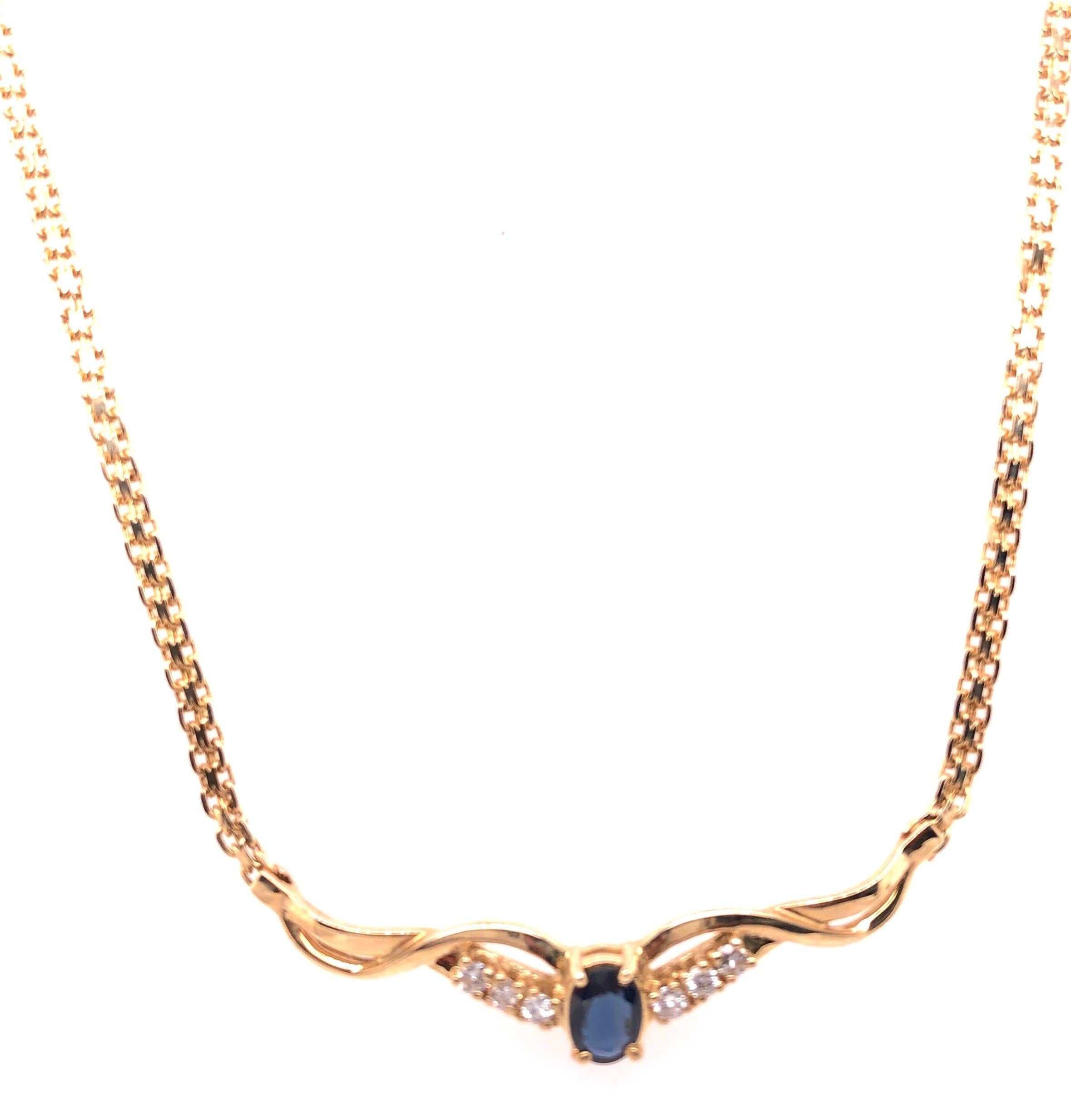 14 Karat Gold Kabel-Halskette mit Diamant und Saphir Soldered Anhänger .40TDW im Angebot 2