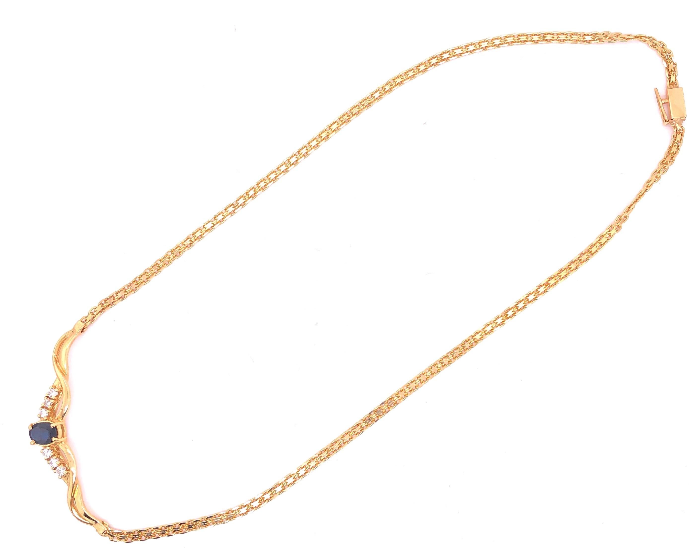 14 Karat Gold Kabel-Halskette mit Diamant und Saphir Soldered Anhänger .40TDW im Angebot 4