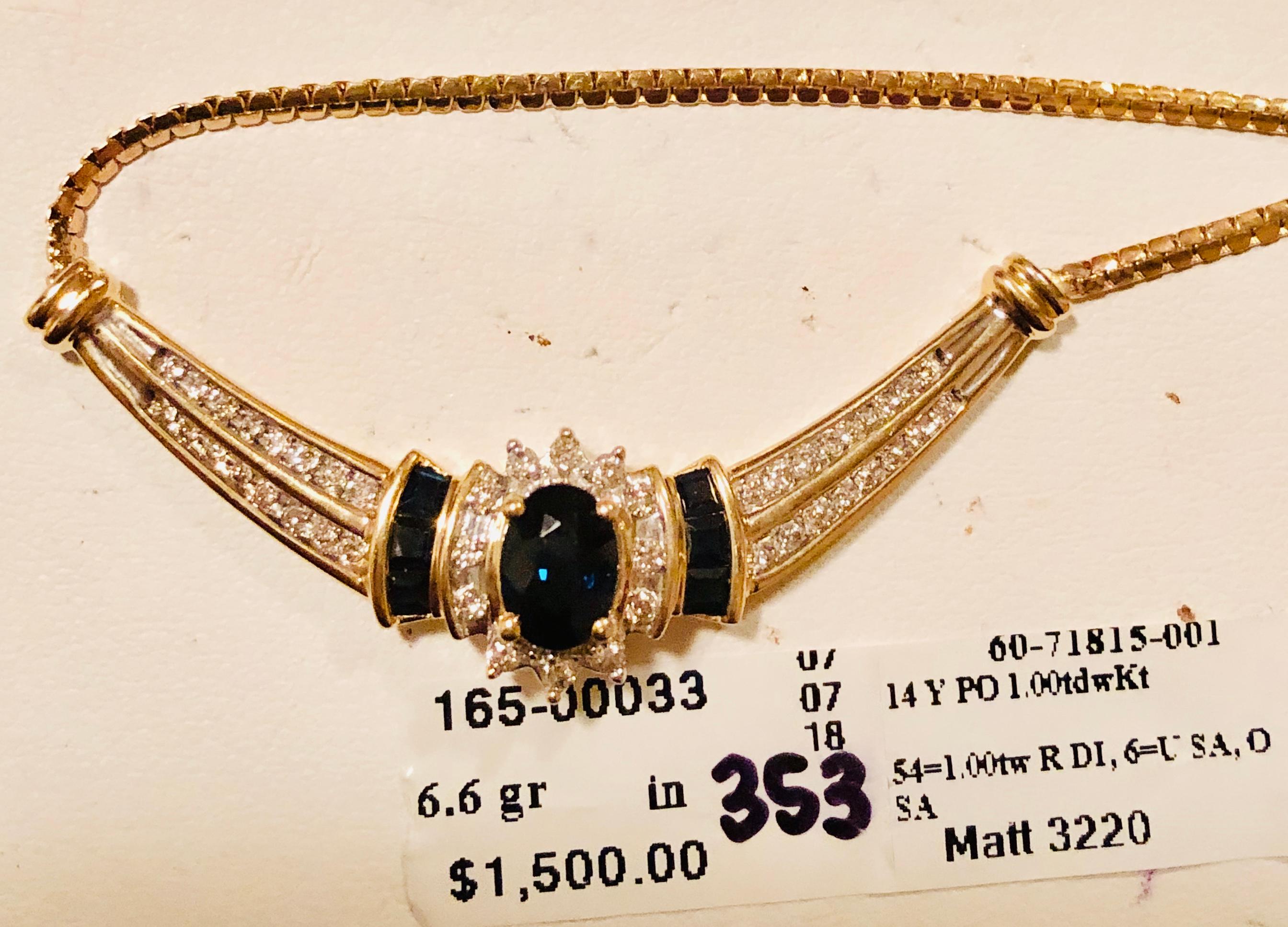 14 Karat Gelbgold Kabel-Halskette mit ovaler Saphir 1,00 Gesamtgewicht der Diamanten im Angebot 5