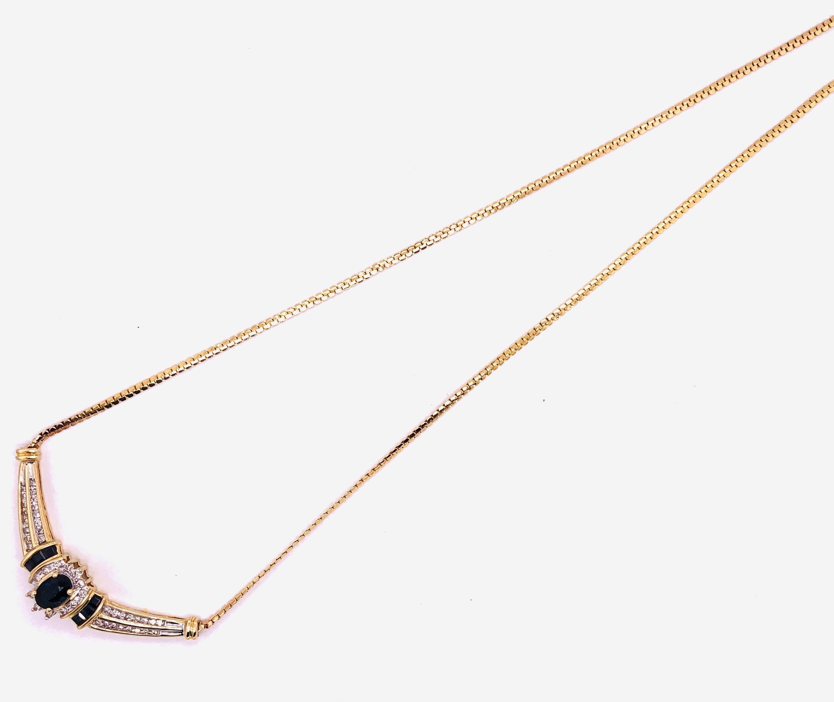 14 Karat Gelbgold Kabel-Halskette mit ovaler Saphir 1,00 Gesamtgewicht der Diamanten (Ovalschliff) im Angebot