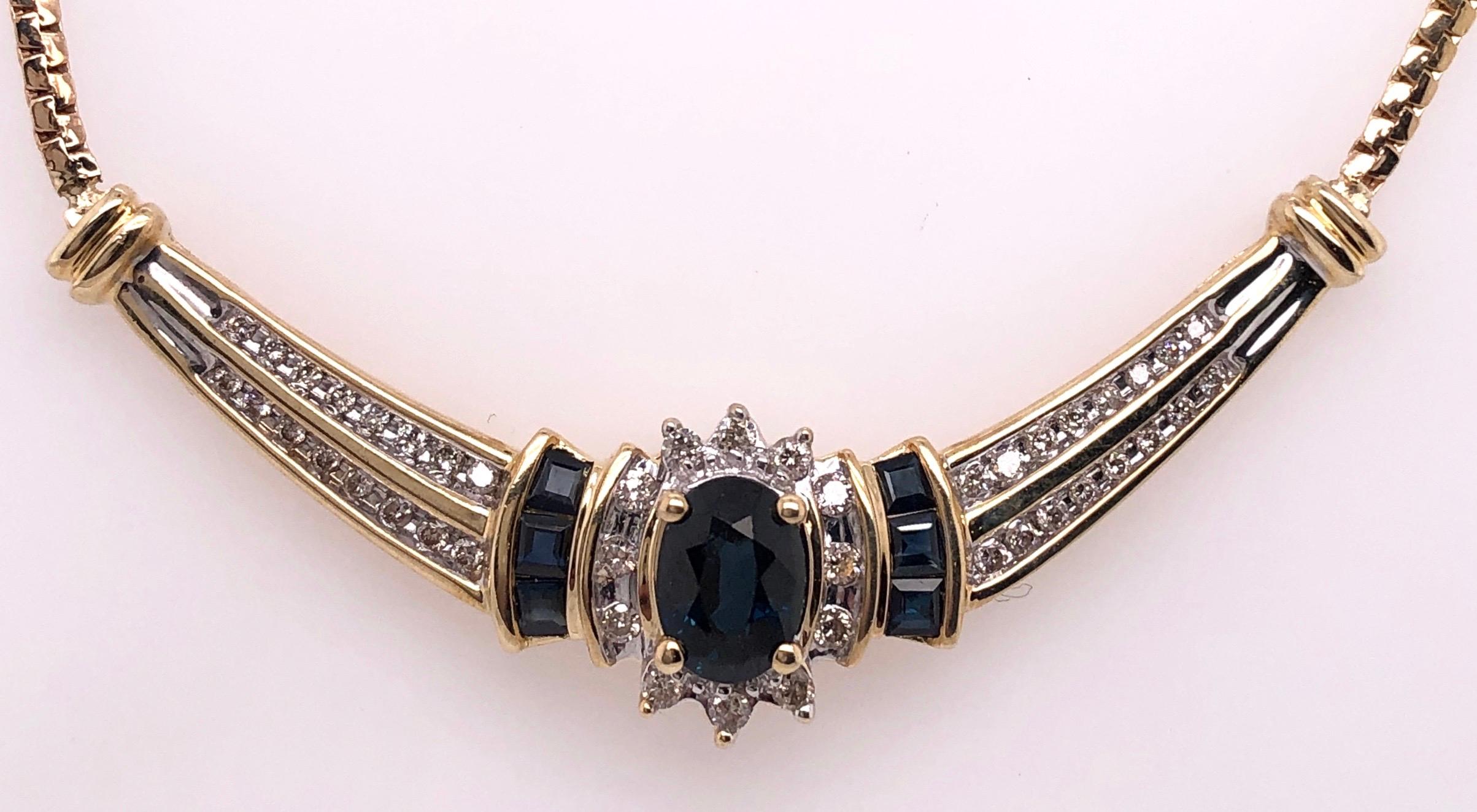 14 Karat Gelbgold Kabel-Halskette mit ovaler Saphir 1,00 Gesamtgewicht der Diamanten im Angebot 2