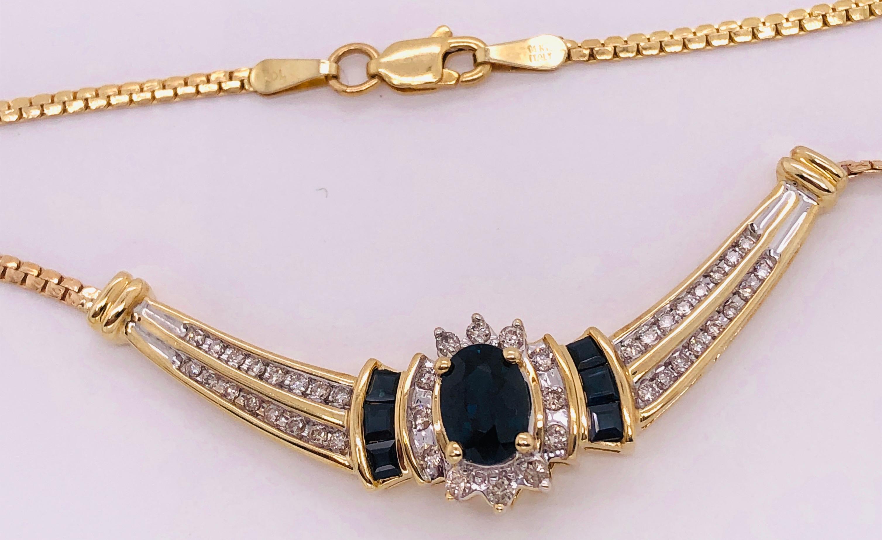14 Karat Yellow Gold Cable Necklace with Oval Sapphire 1.00 Total Diamond Weight For Sale 4