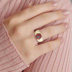14KT Yellow Gold Carved Pink Tourmaline Flower Ring with Turquoise Center