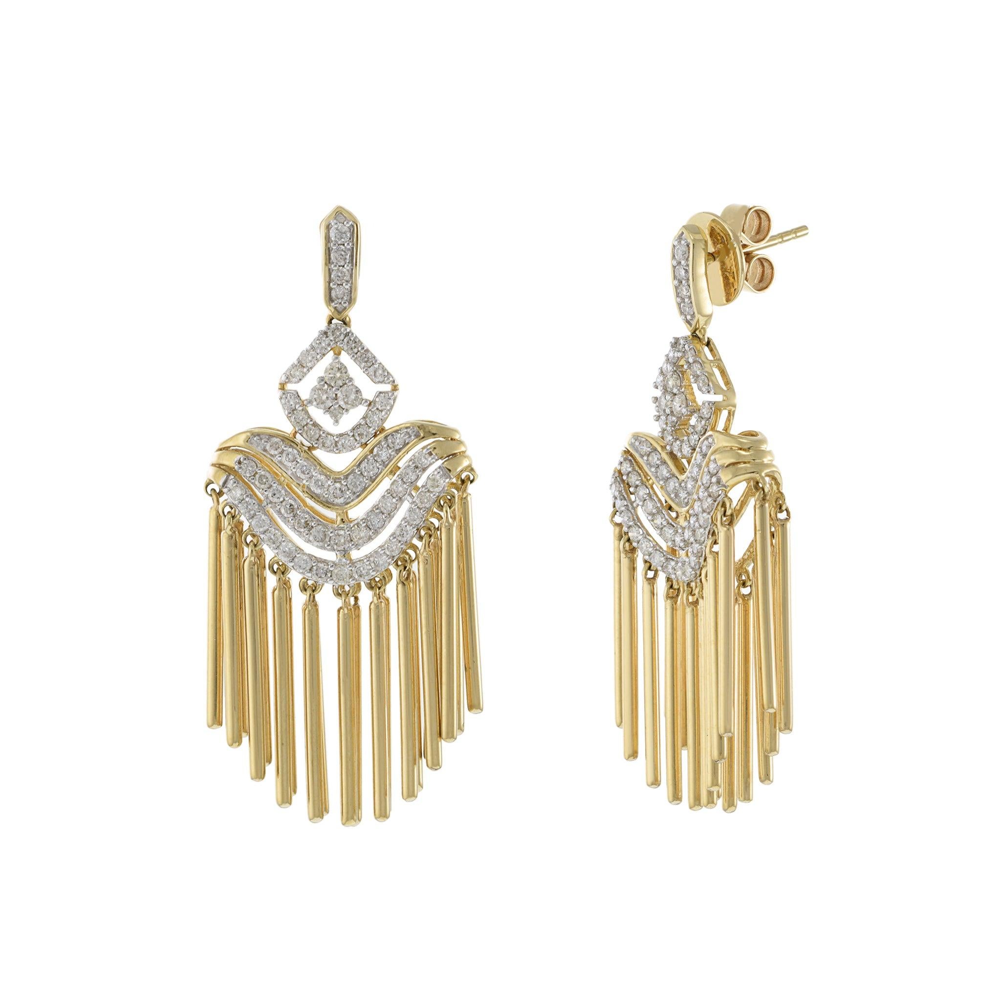 Moderno Orecchini Chandelier in oro giallo 14KT con diamanti in vendita