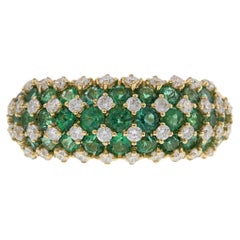 14KT Yellow Gold Checkerboard Emeralds and Diamond Dome Ring