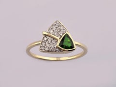 14KT Yellow Gold Chrome Diopside and Pave Diamond Geometric Abstract Ring