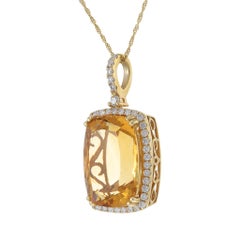 14KT Yellow Gold Citrine & Diamond Pendant Necklace