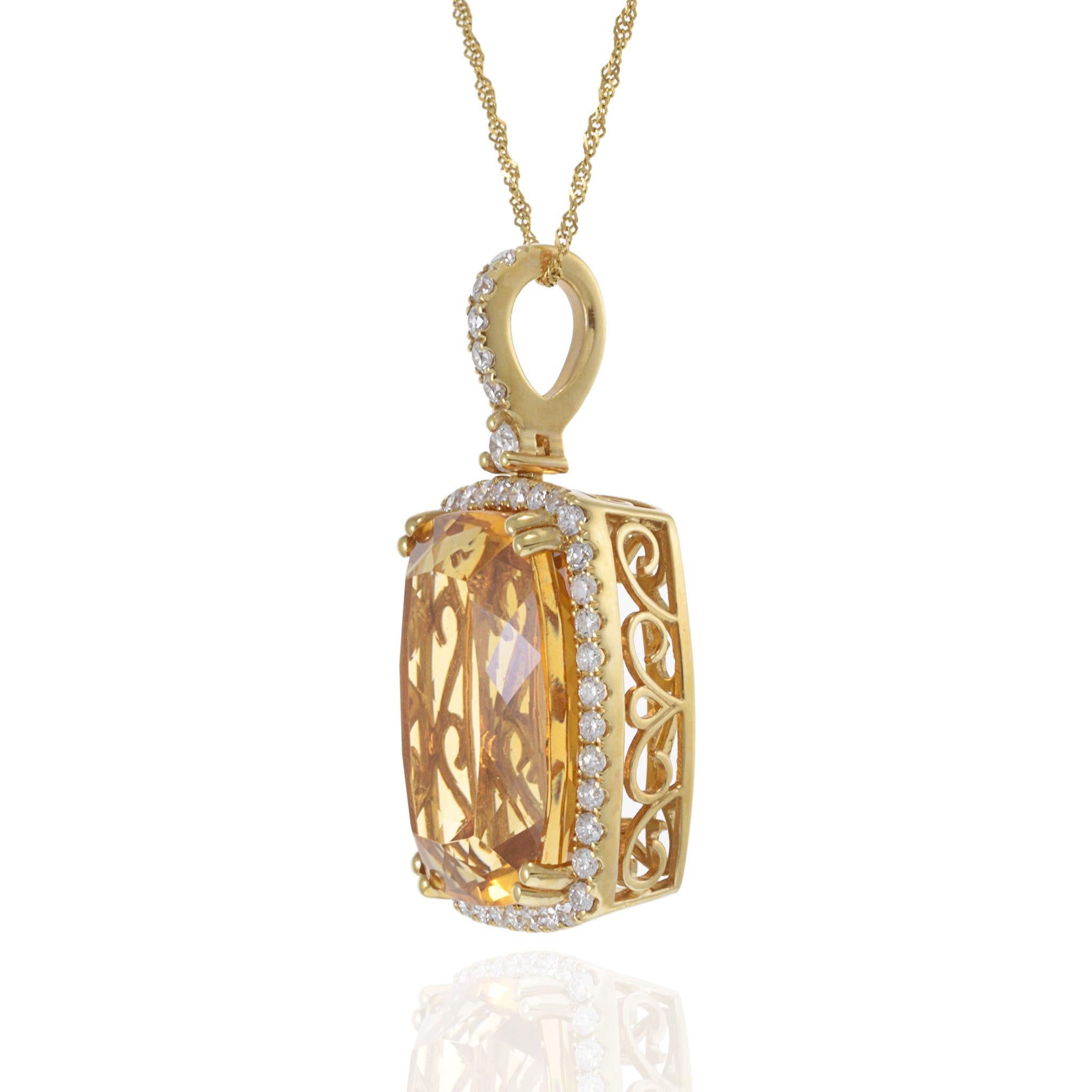 Taille brillant Collier pendentif en or jaune 14KT avec citrine et diamant en vente