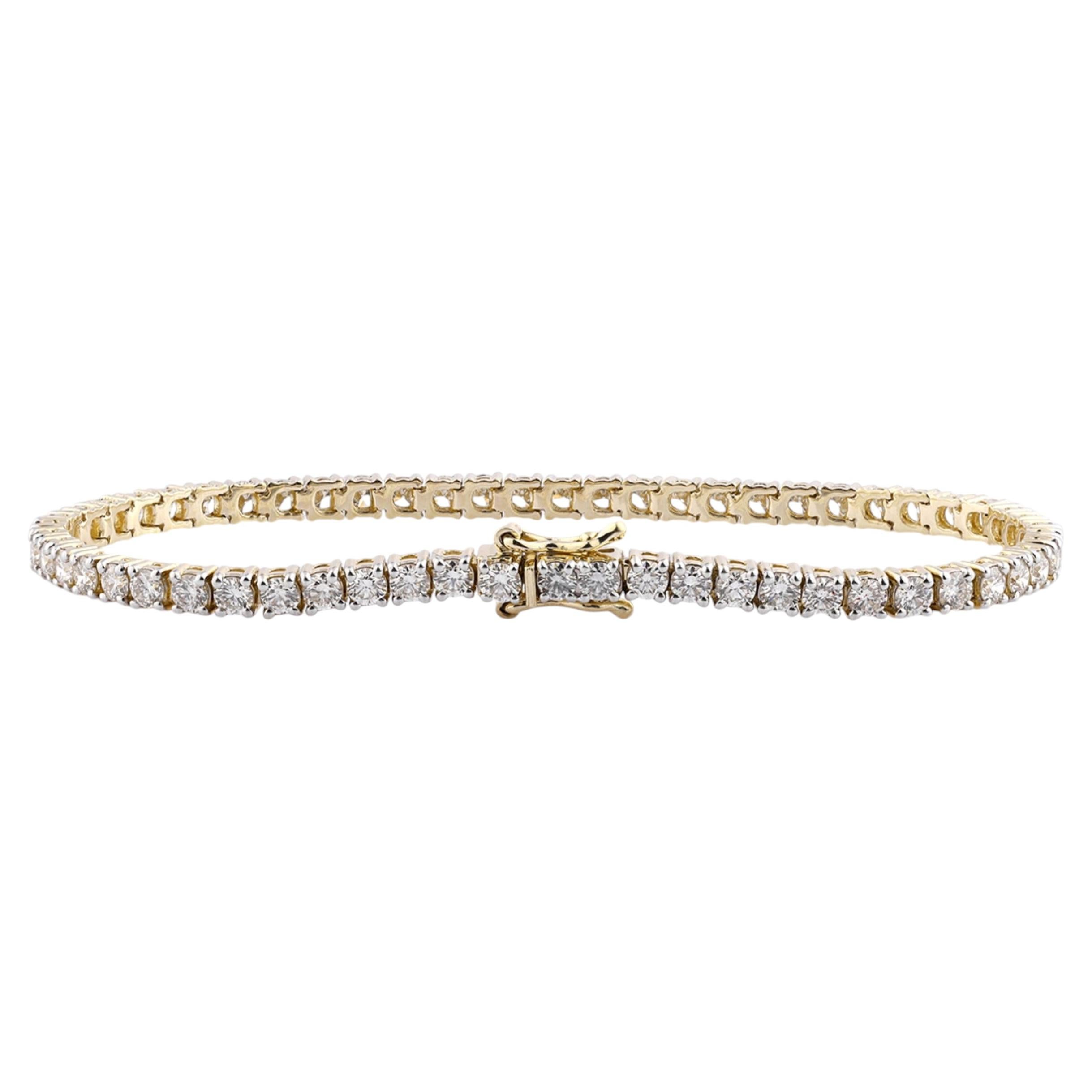 Bracciale tennis classico in oro giallo 14KT con diamanti, 5,0 carati