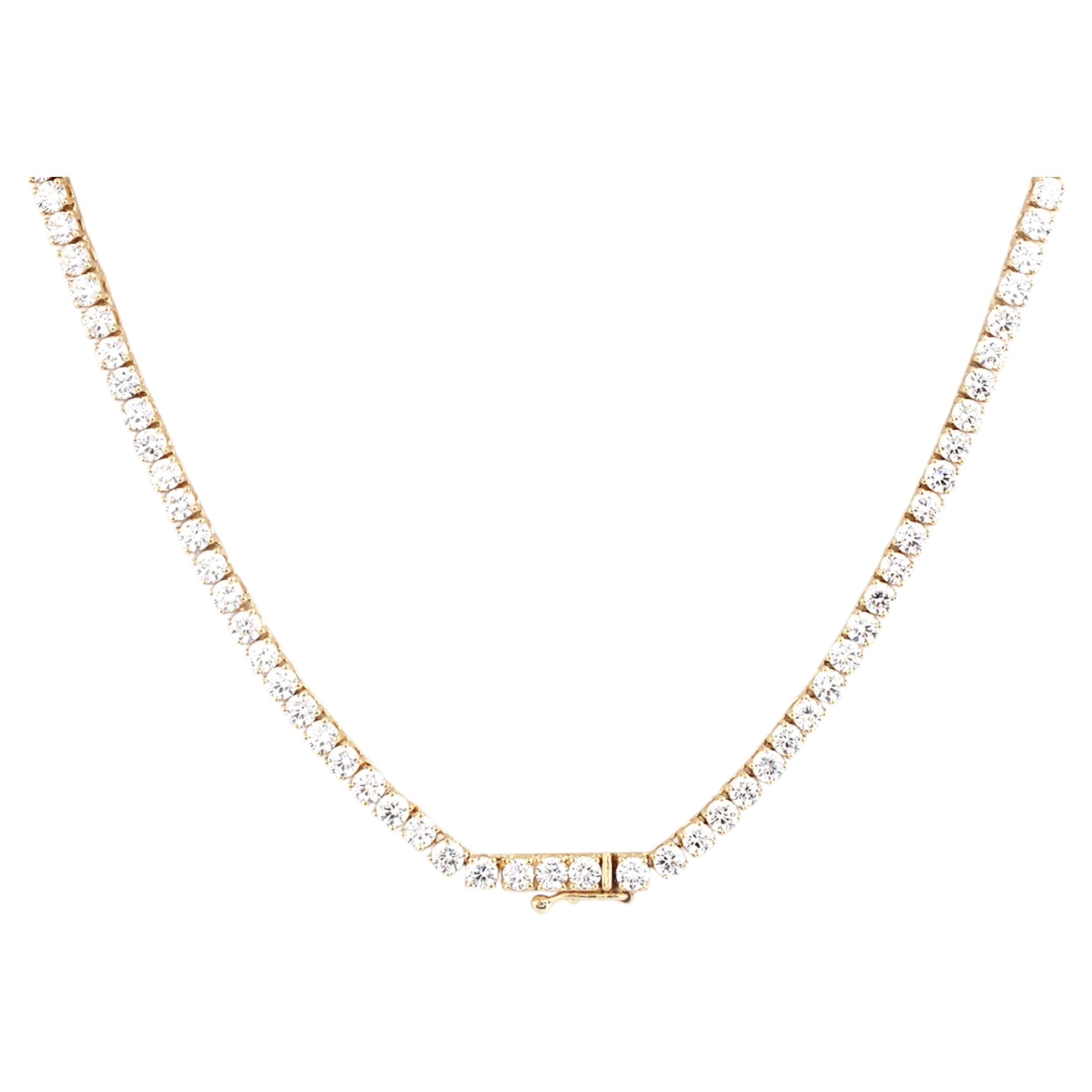 14KT Yellow Gold Classic Four-Prong Diamond 14.03 Cts Tennis Riviera Necklace