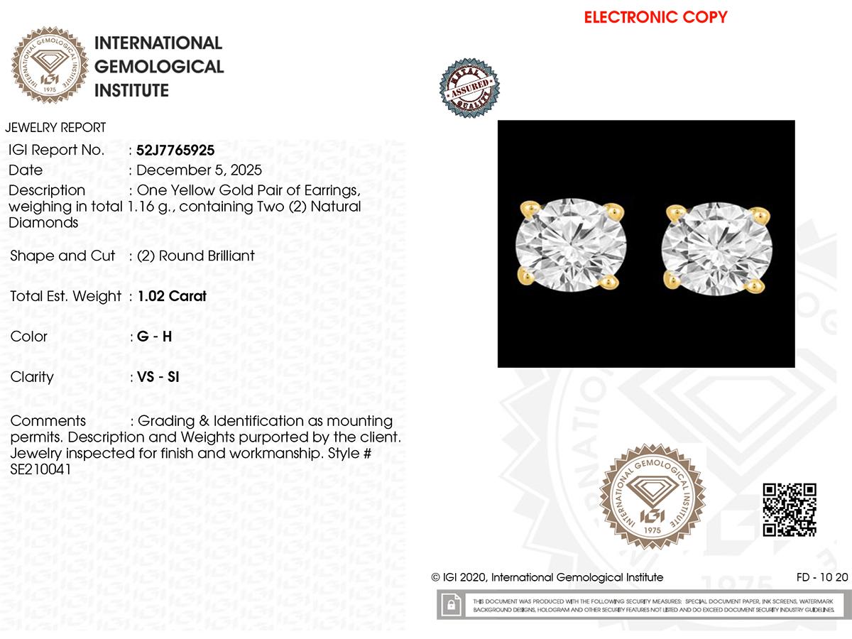 Boucles d'oreilles en or jaune 14KT avec diamant rond classique en vente 5