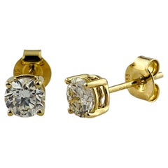 14KT Yellow Gold Classic Round Diamond Stud Earrings