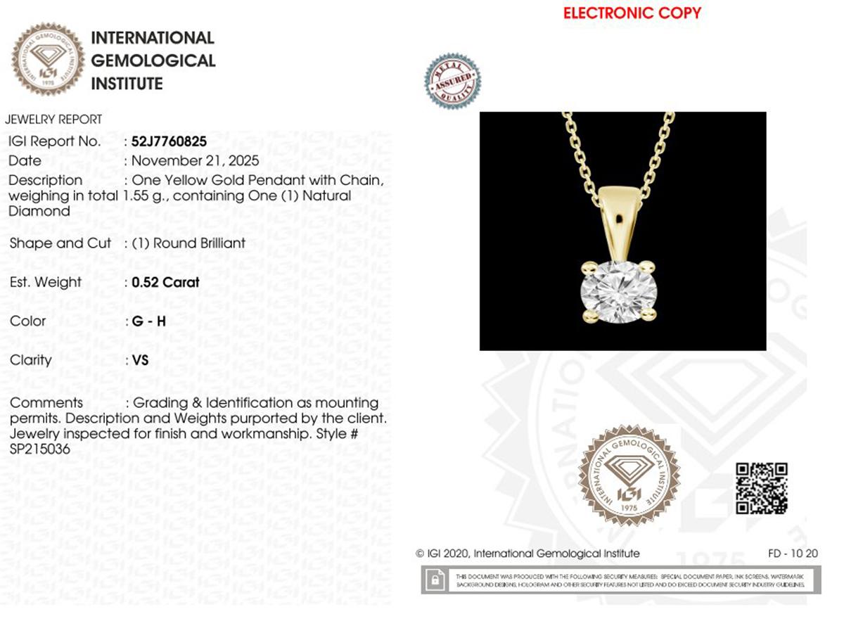 14KT Gelbgold Classic Round Solitaire Diamant Anhänger Halskette im Angebot 2