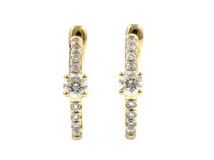 14KT Yellow Gold Classic Solitaire Accent Gold Huggie Hoop Earrings
