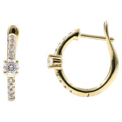 14KT Yellow Gold Classic Solitaire Accent Gold Huggie Hoop Earrings