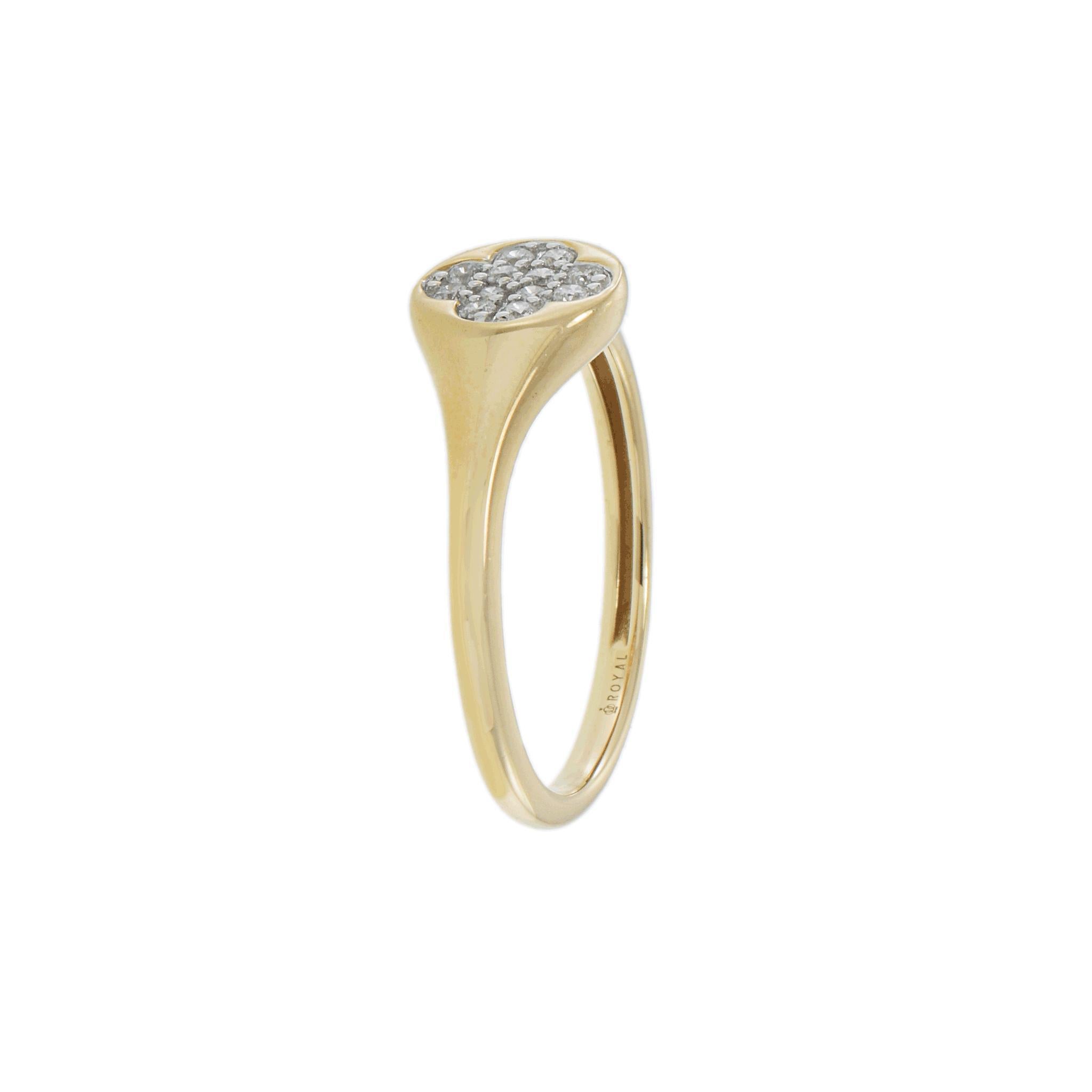 Round Cut 14KT Yellow Gold Clover Diamond Ring For Sale