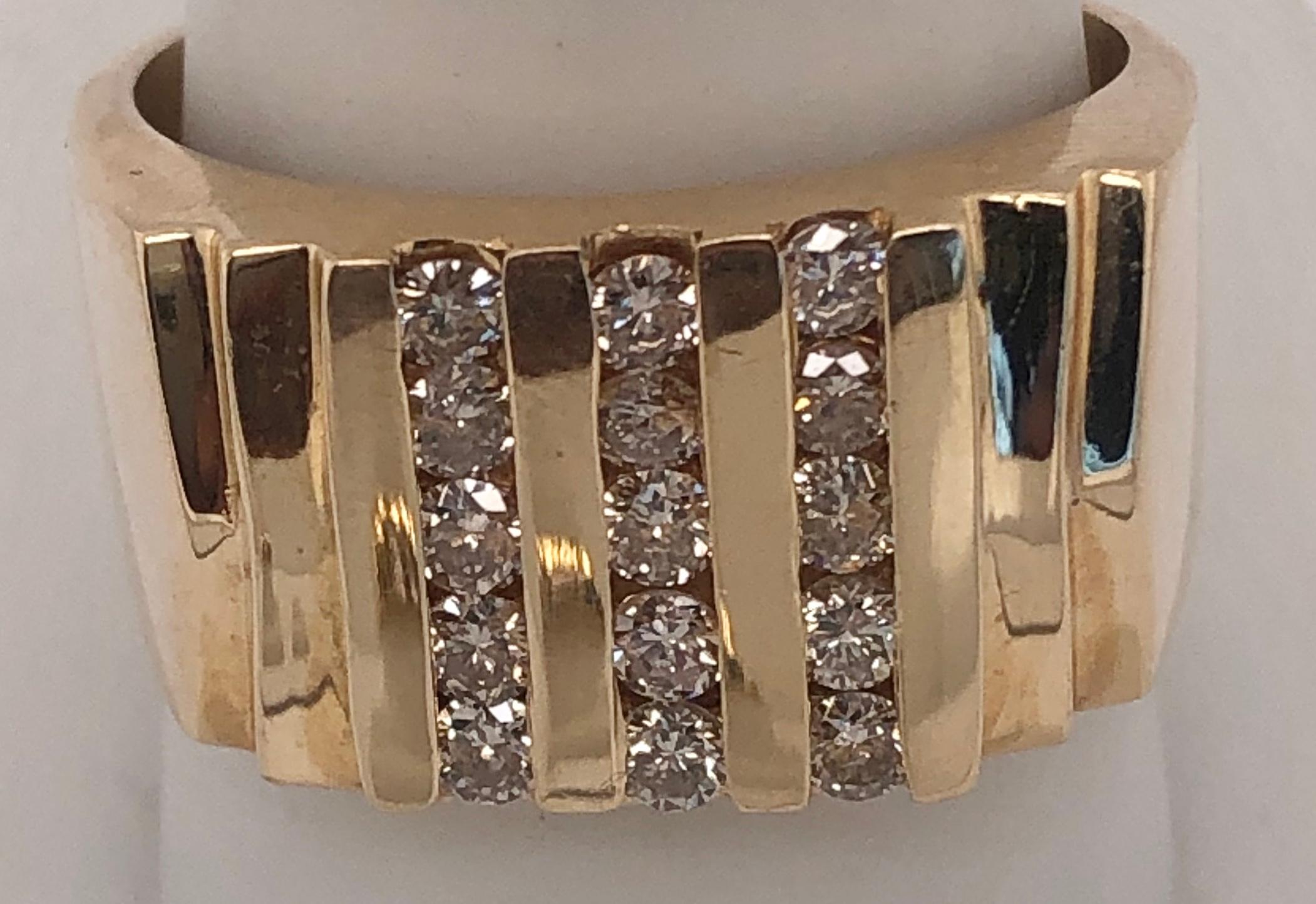 Women's or Men's 14 Karat Yellow Gold Cluster Ring with 15 Diamonds For Sale