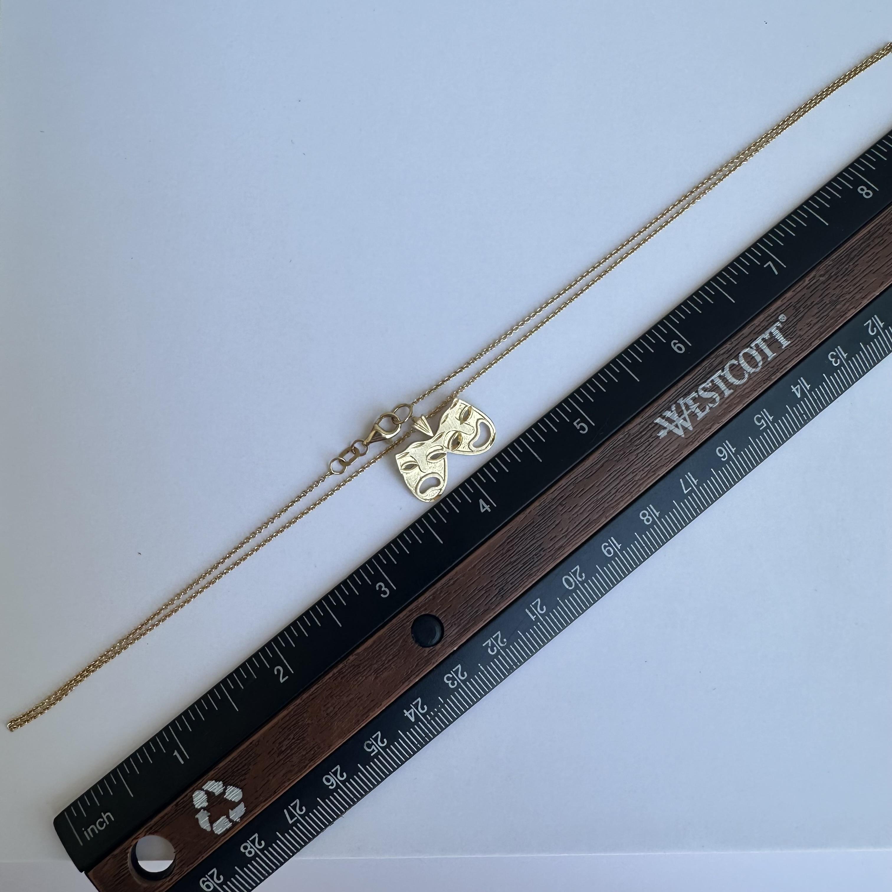 14kt Gelbgold Komödie Tragödie Theater Masken Halskette - Michael Anthony, neu 1