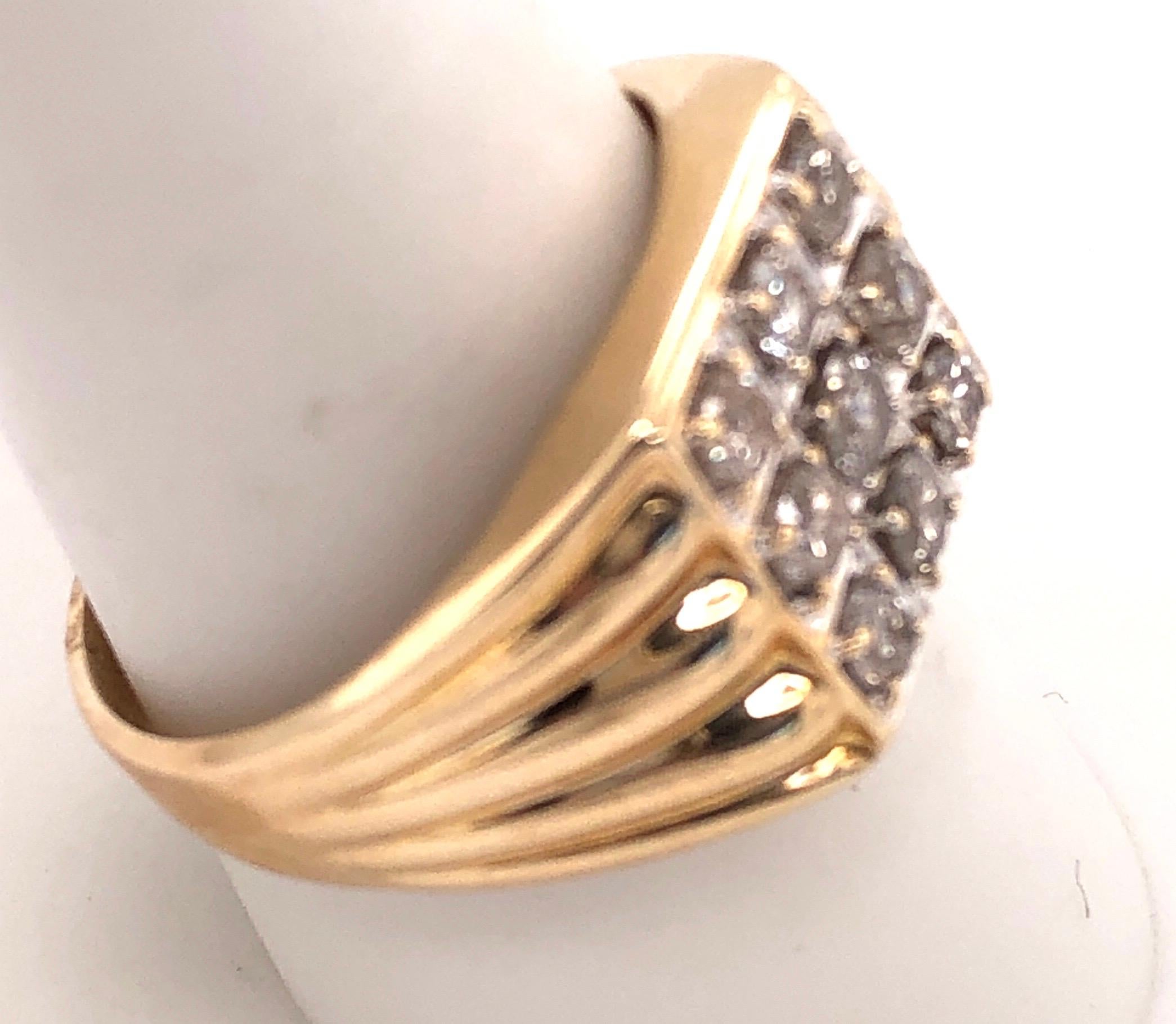 Women's or Men's 14 Karat Yellow Gold Contemporary Ring with 9 Round Diamonds For Sale