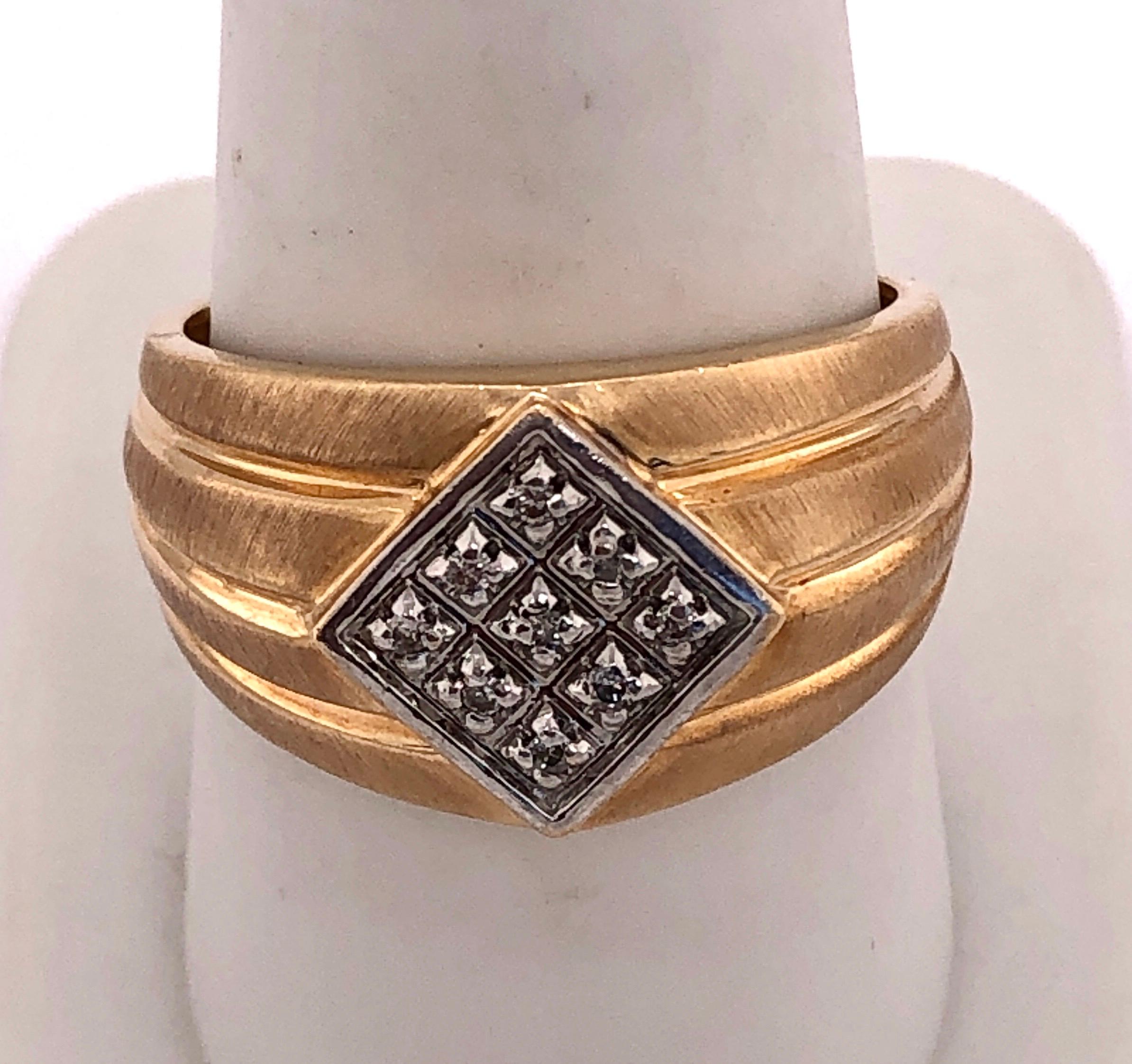 Women's or Men's 14 Karat Yellow Gold Contemporary Ring with Diamonds For Sale