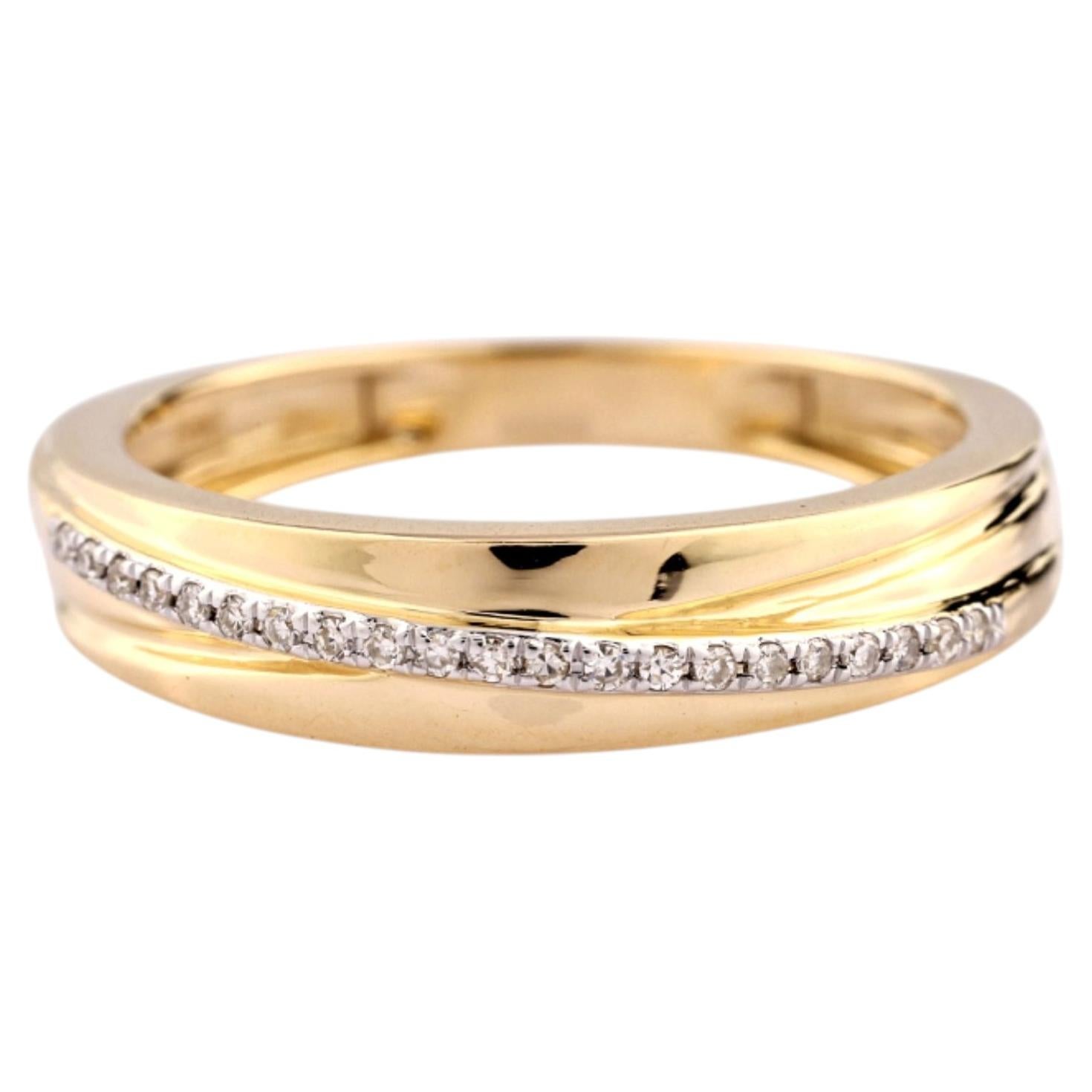 14KT Yellow Gold Criss-Cross Pave Diamond Band Ring