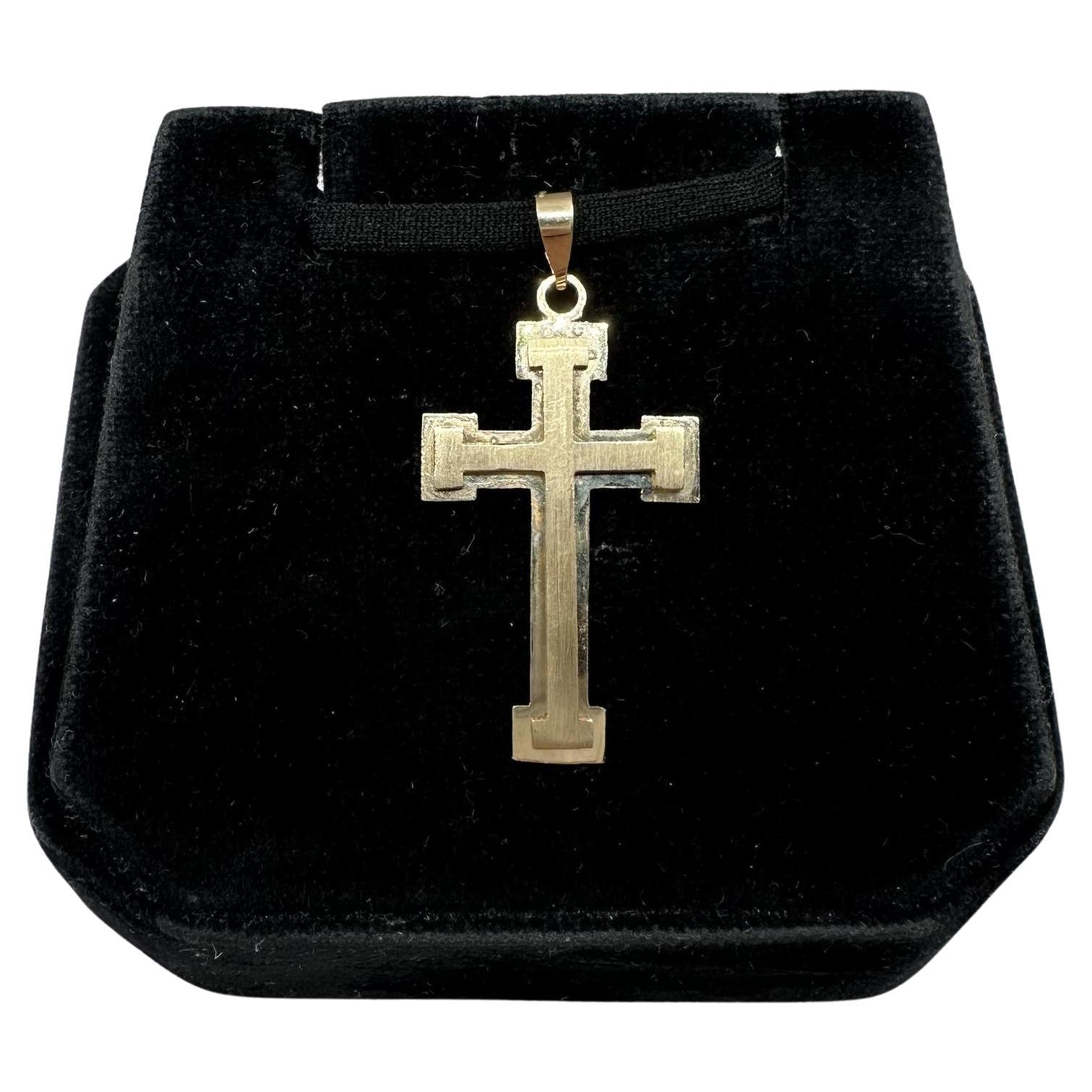 14kt Yellow Gold Cross Pendant - 2.6g, Matte Finish, Solid, Fits Small Chain