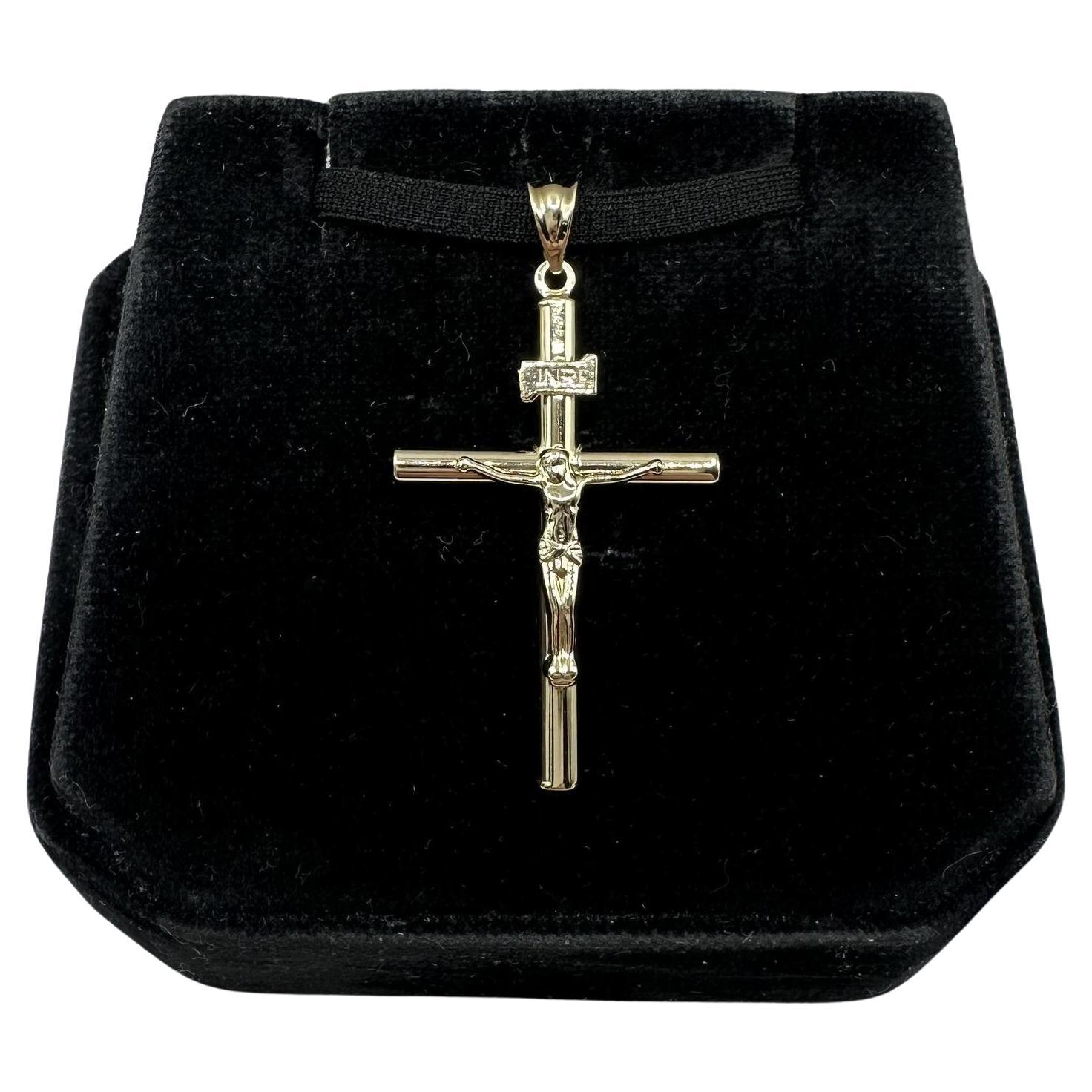 14kt Gelbgold Kruzifix-Anhänger - 1,4g, hohl, passt kleine Kette, neu