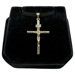 Pendentif Crucifix en or jaune 14kt - 1.4g, creux, convient à une petite chaîne, New
