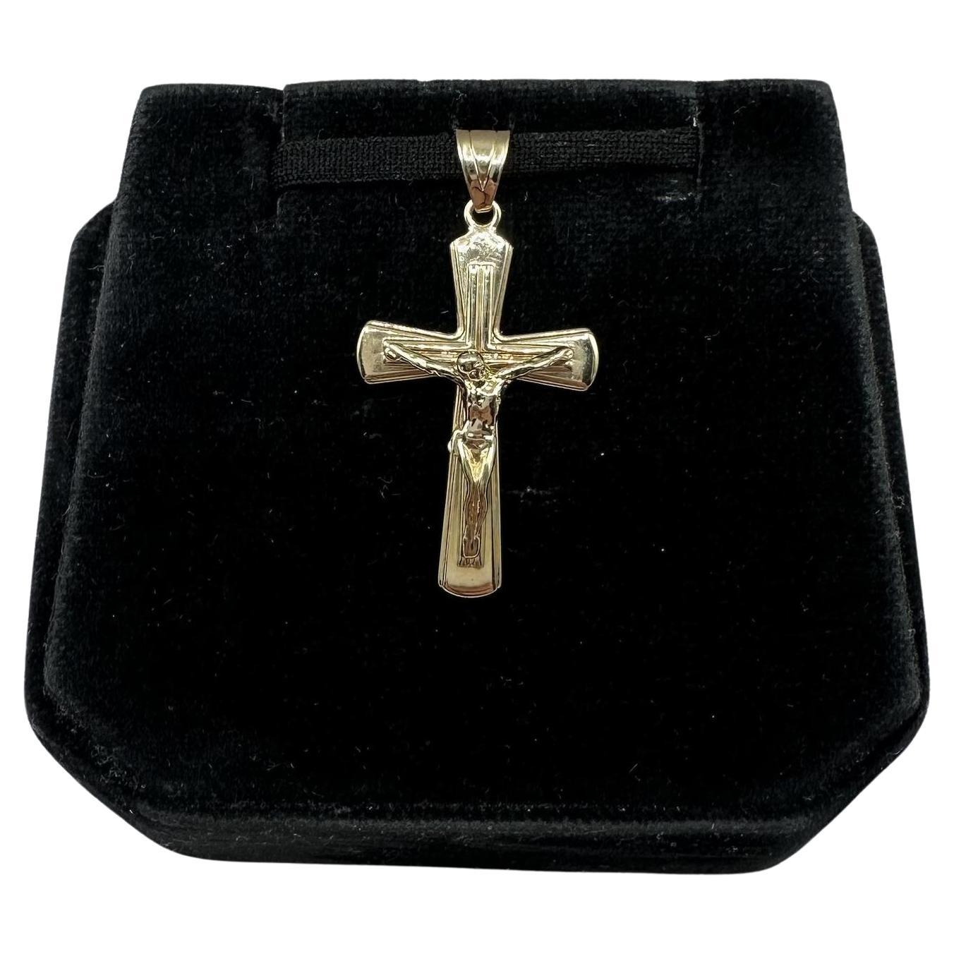 Pendentif Crucifix en or jaune 14kt - 1.9g, dos massif, convient à une petite chaîne, New