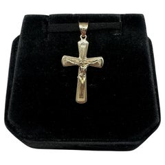 Pendentif Crucifix en or jaune 14kt - 1.9g, dos massif, convient à une petite chaîne, New