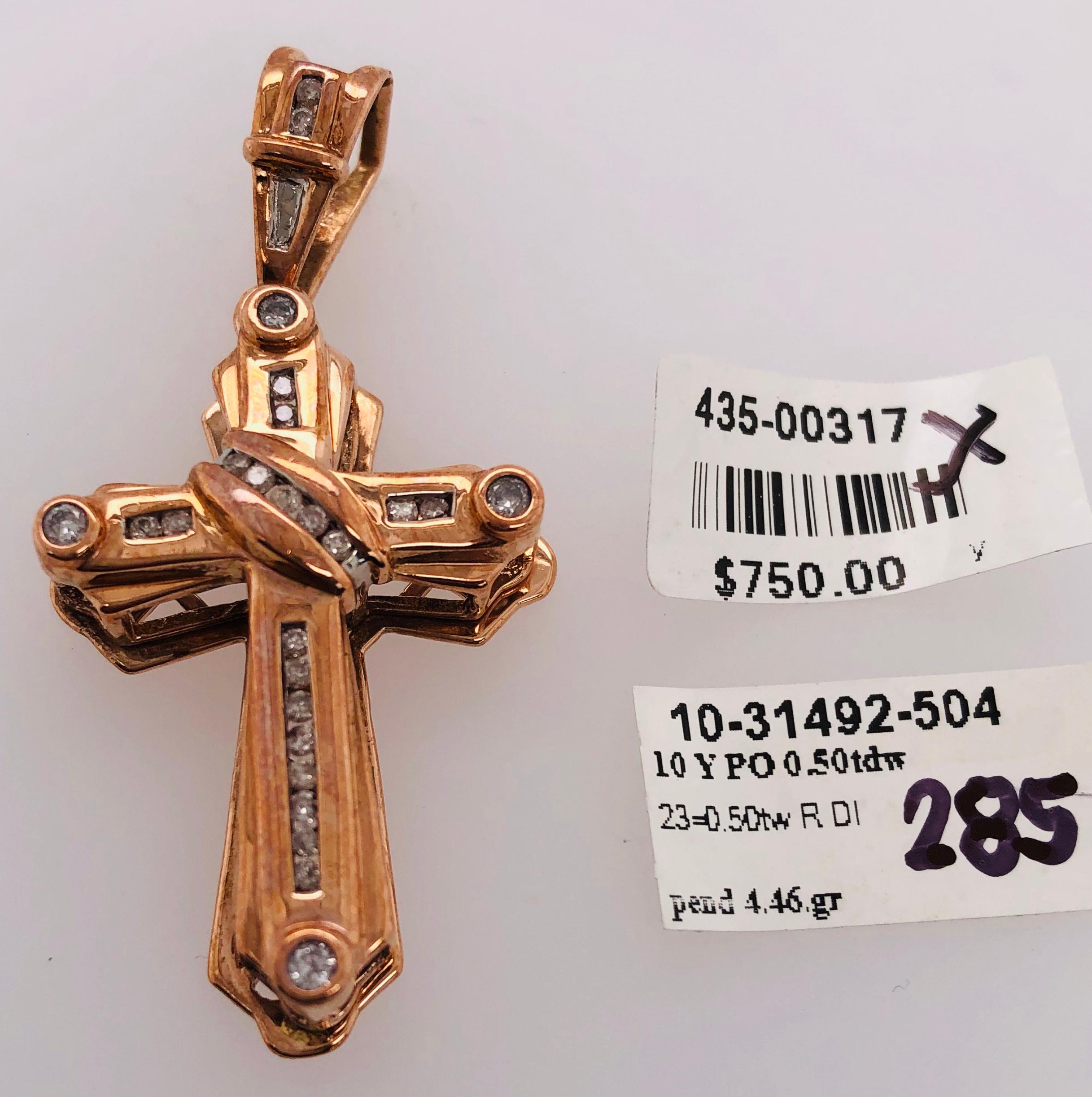 14 Karat Yellow Gold Crucifix Cross Pendant with .50 Total Diamond Weight For Sale 3