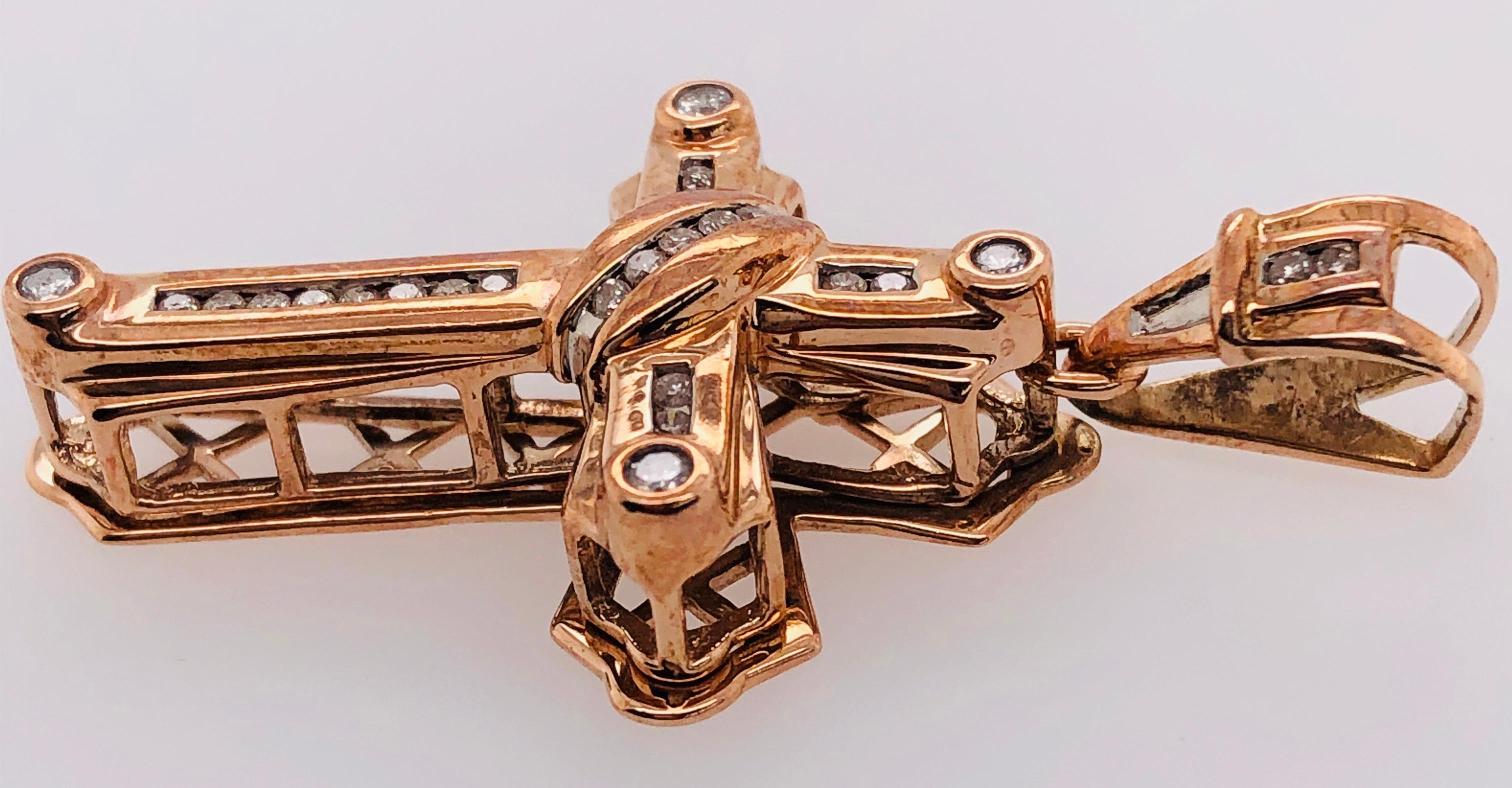 Round Cut 14 Karat Yellow Gold Crucifix Cross Pendant with .50 Total Diamond Weight For Sale