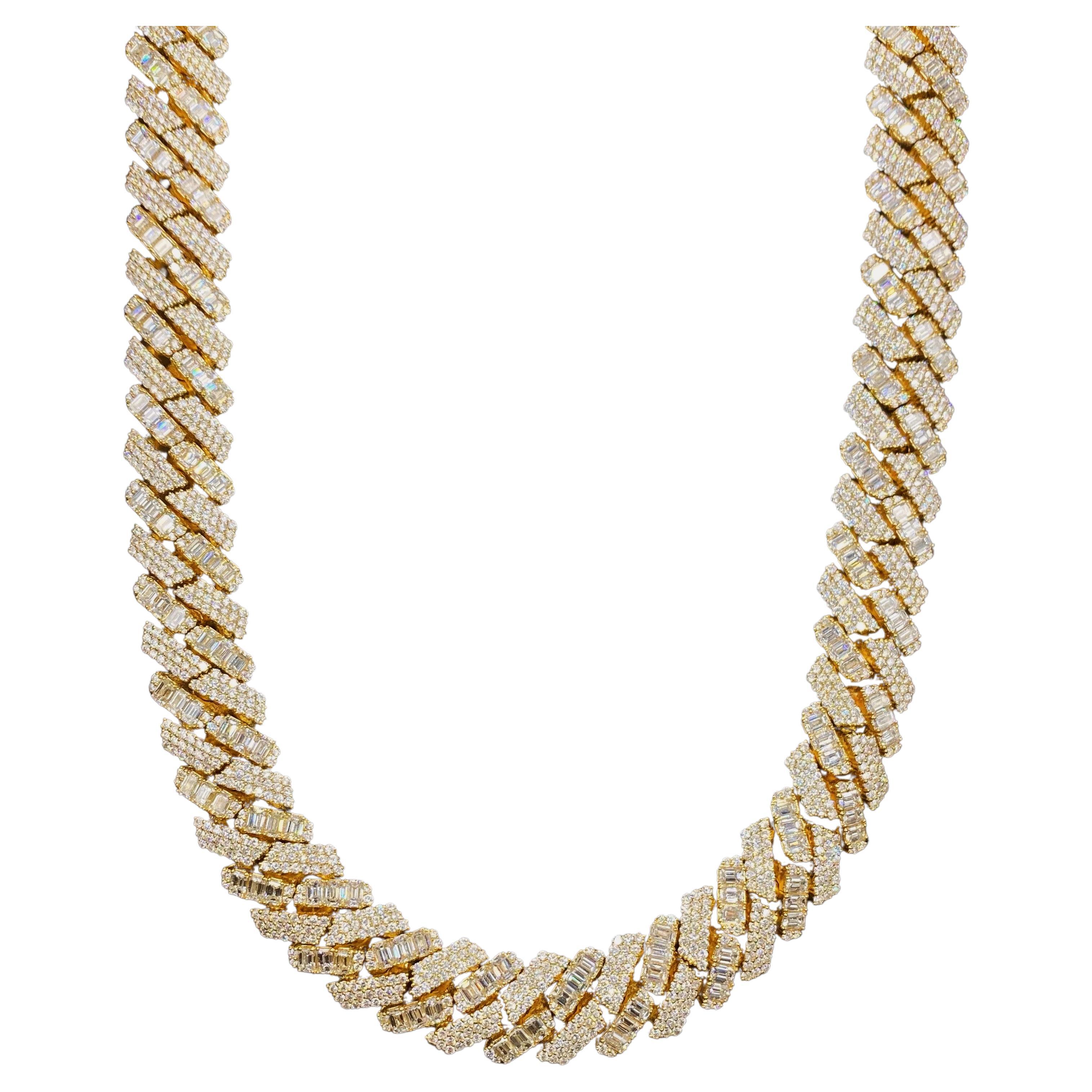 14kt Yellow Gold Cuban Link Chain with 65.10ct Diamonds For Sale