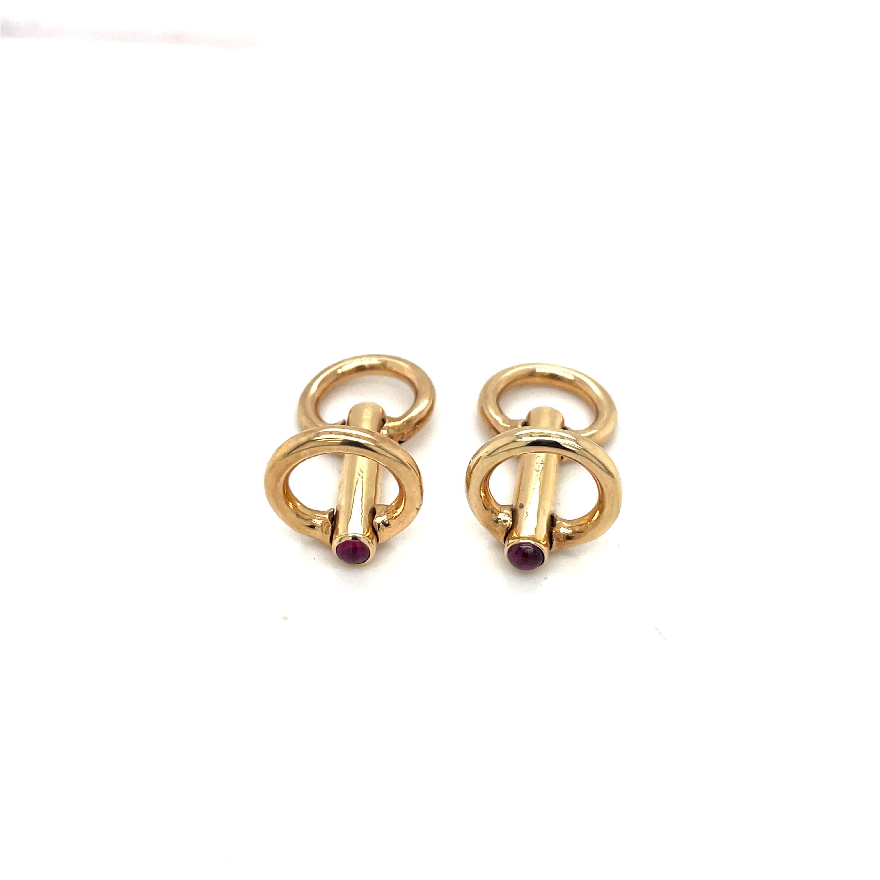 Contemporary 14KT Yellow Gold Cuff Links with 4 Ruby Cabochon