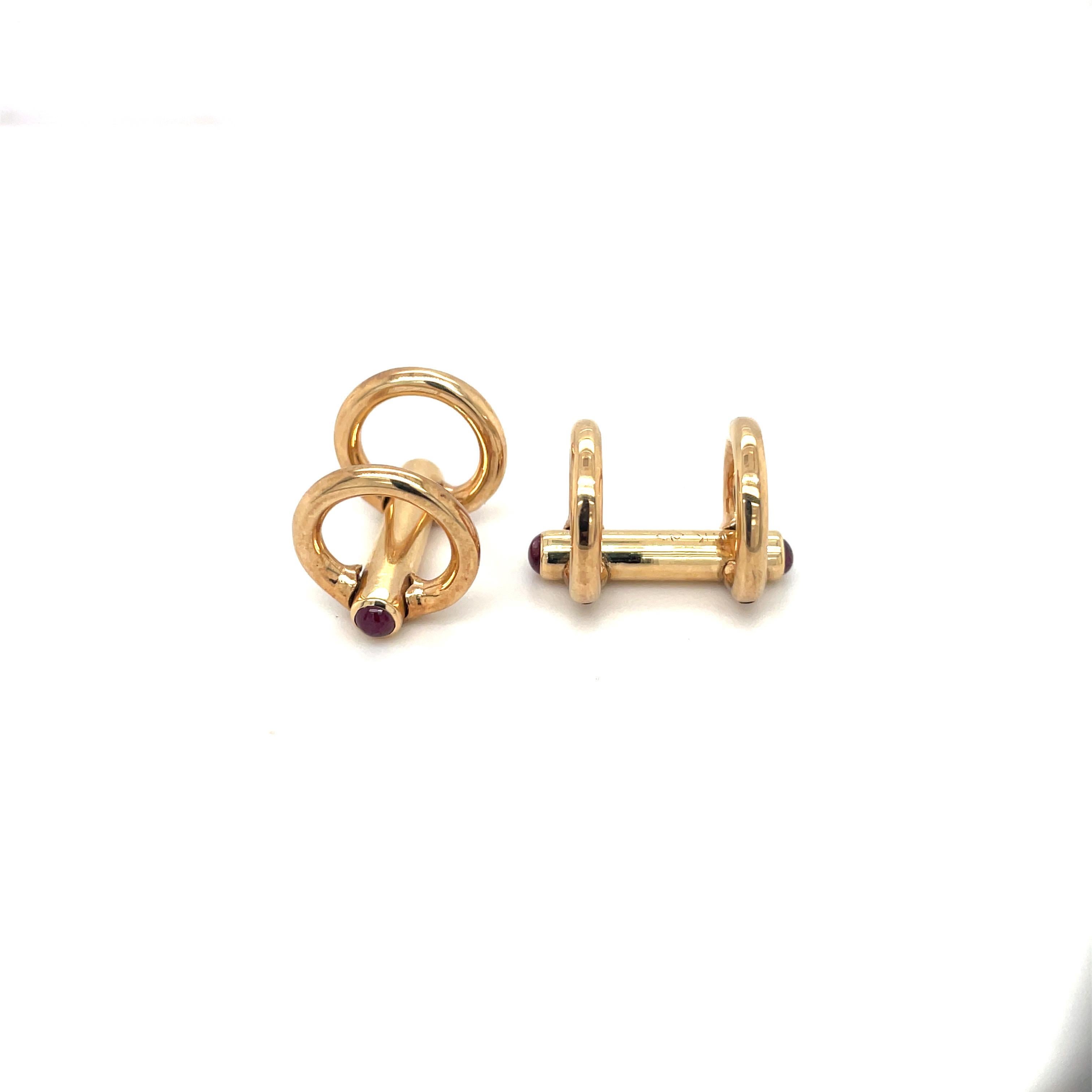 14KT Yellow Gold Cuff Links with 4 Ruby Cabochon In New Condition In New York, NY