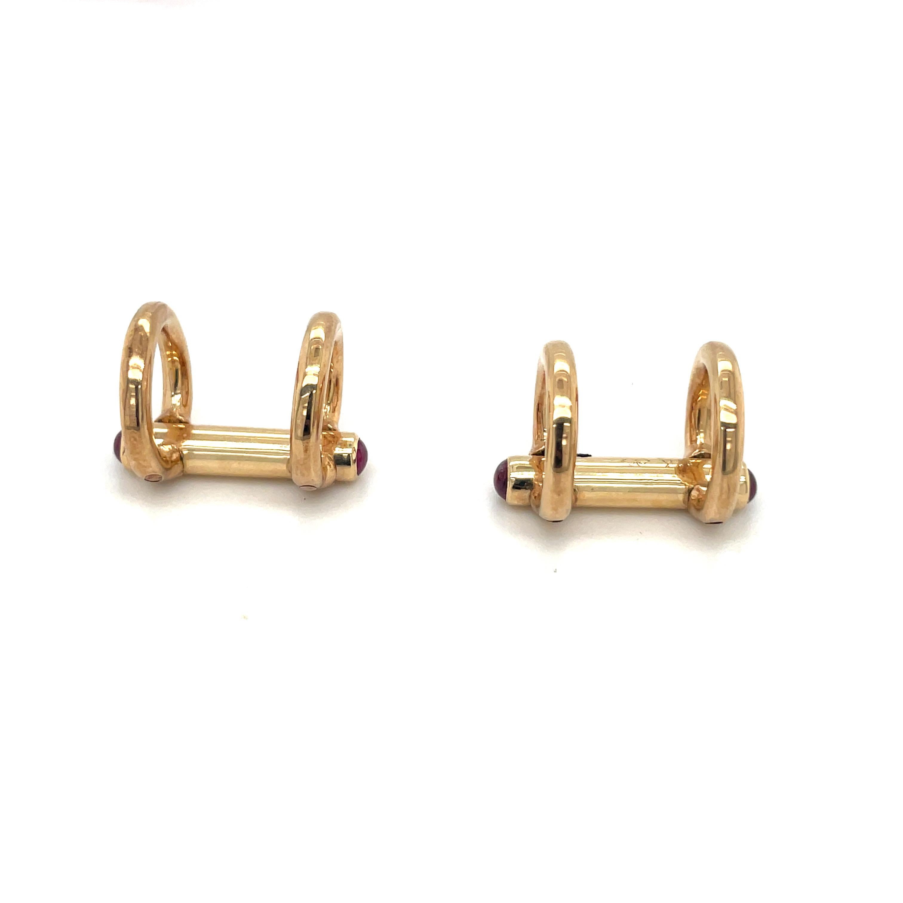 Women's or Men's 14KT Yellow Gold Cuff Links with 4 Ruby Cabochon