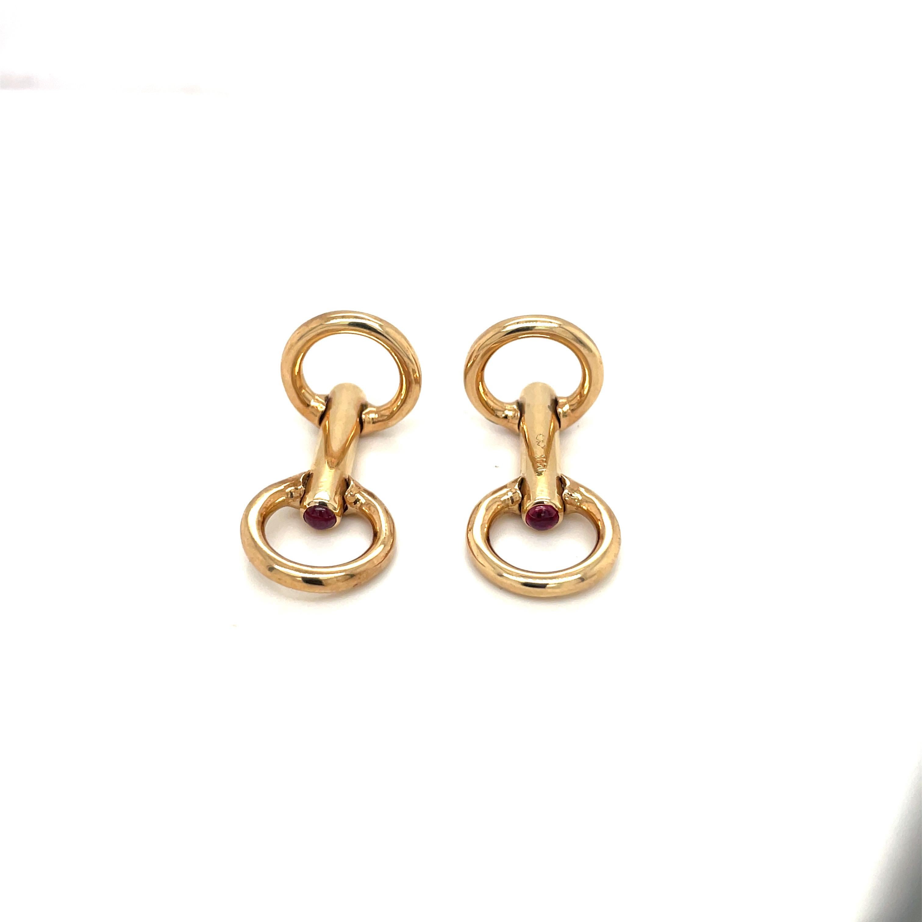 14KT Yellow Gold Cuff Links with 4 Ruby Cabochon 1
