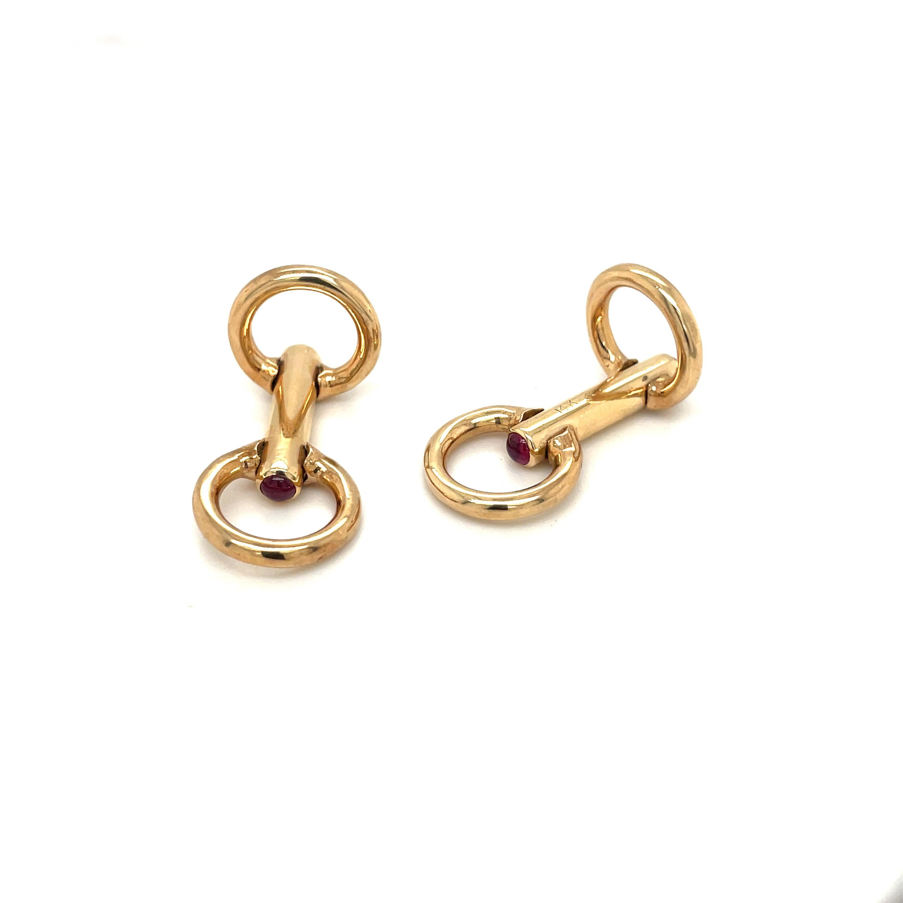 14KT Yellow Gold Cuff Links with 4 Ruby Cabochon 2