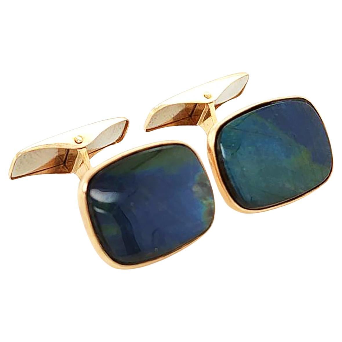 Original 1990 Finnish Yellow Gold  Labradorite Cufflinks
