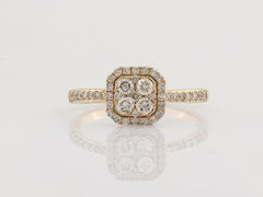 14KT Yellow Gold Cushion Cluster Halo Diamond Ring